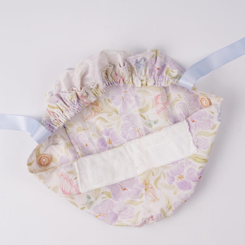Watercolor Flower Bufferflies Ponytail Scrub Cap Sweatband & Buttons Lt.Purple Women Surgical Cap Dr Nurse Medical Hat Handmade