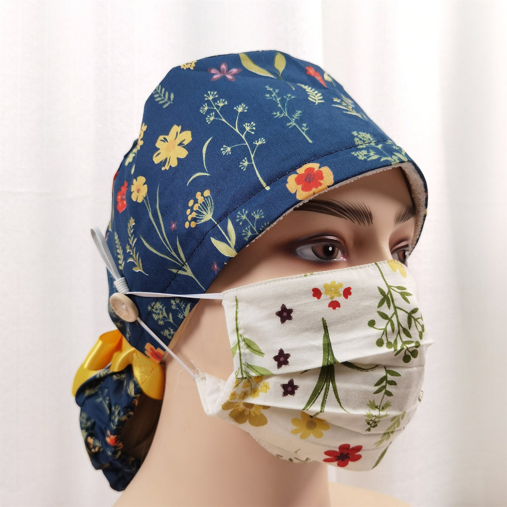Botanical Print Ponytail Scrub Cap,Medical Cap