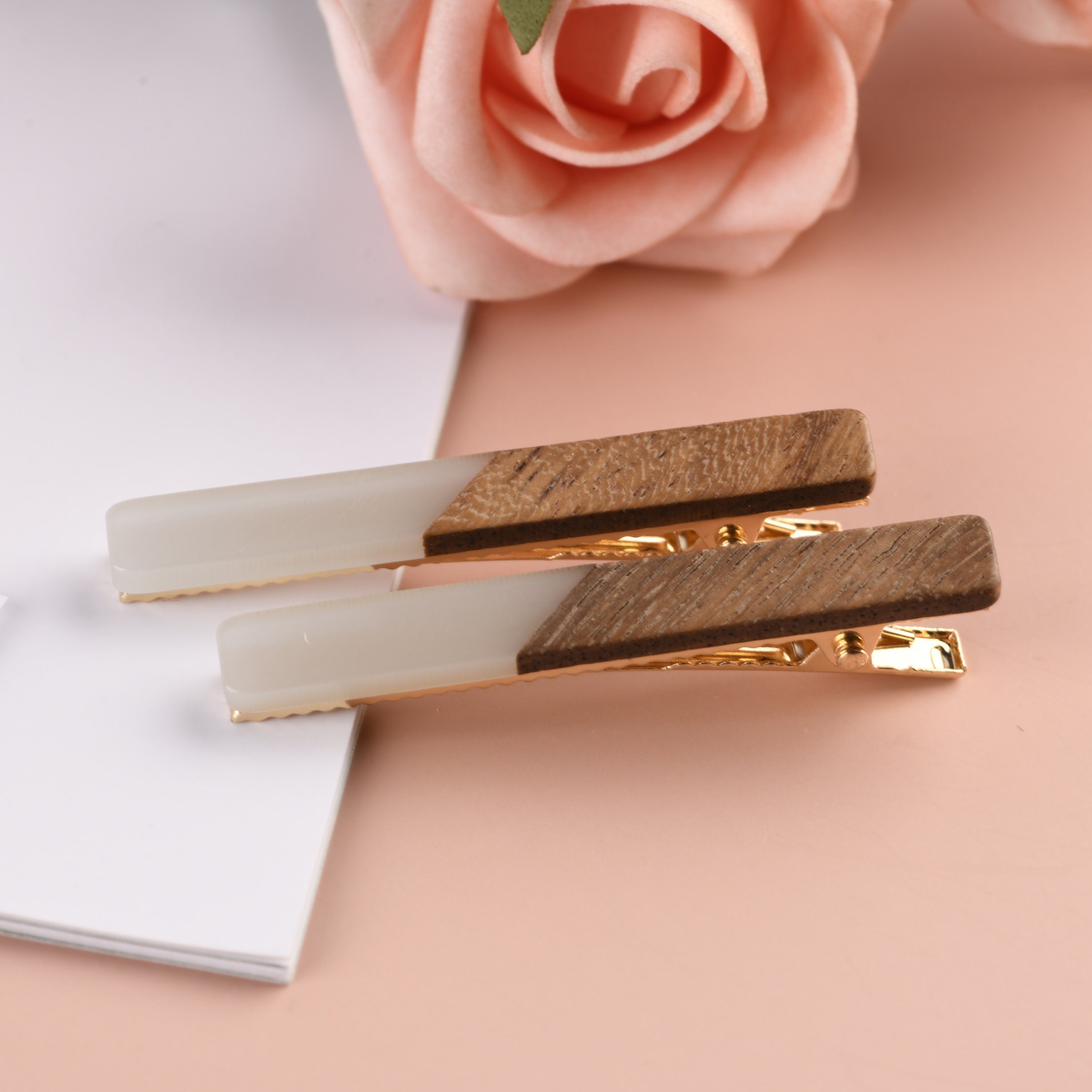 2PCS Silm Wooden Hair Clips, Bangs Hairpin,Perfect Gift for Friends,Birthday