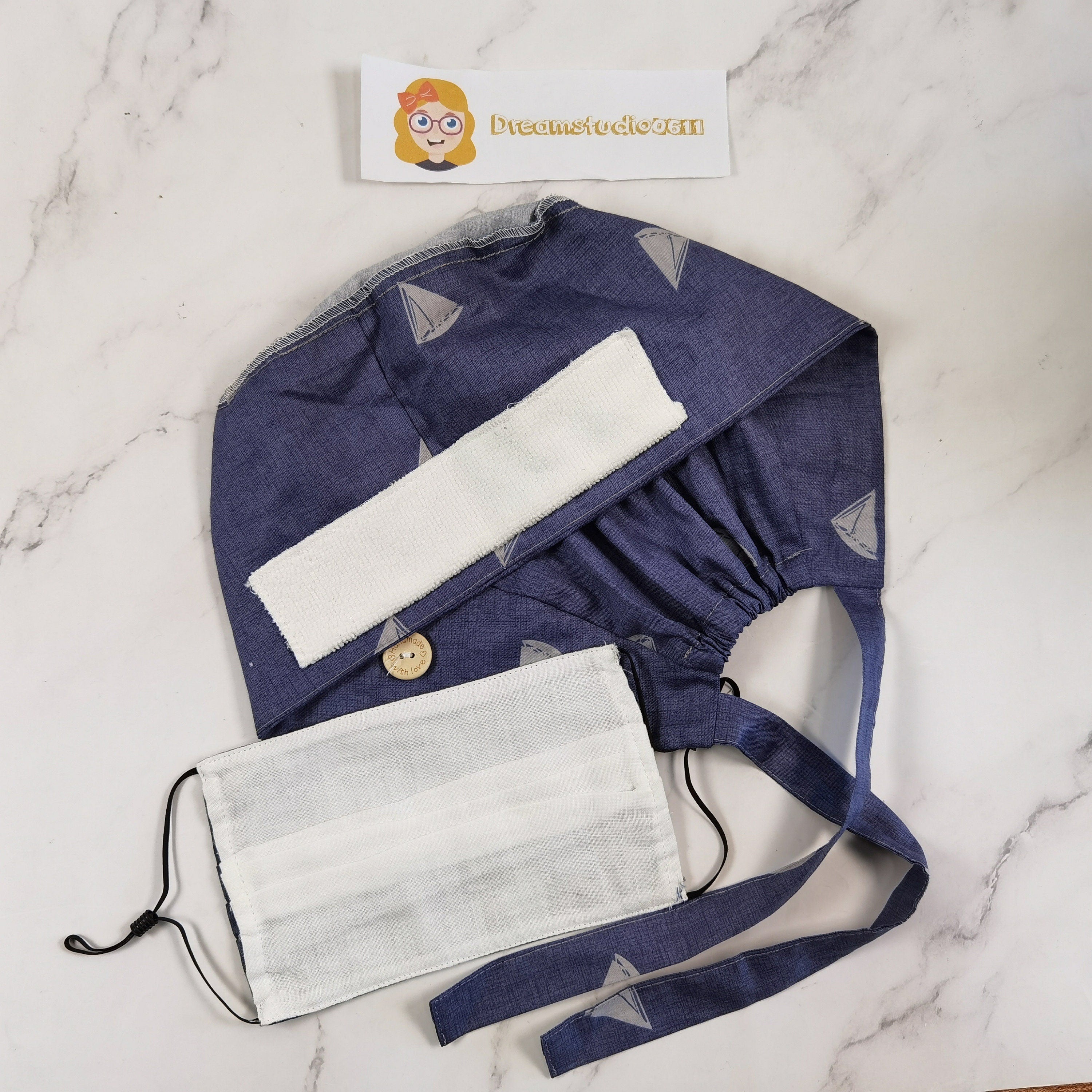 Navy Cotton Tie Back Style Scrub Cap for Men