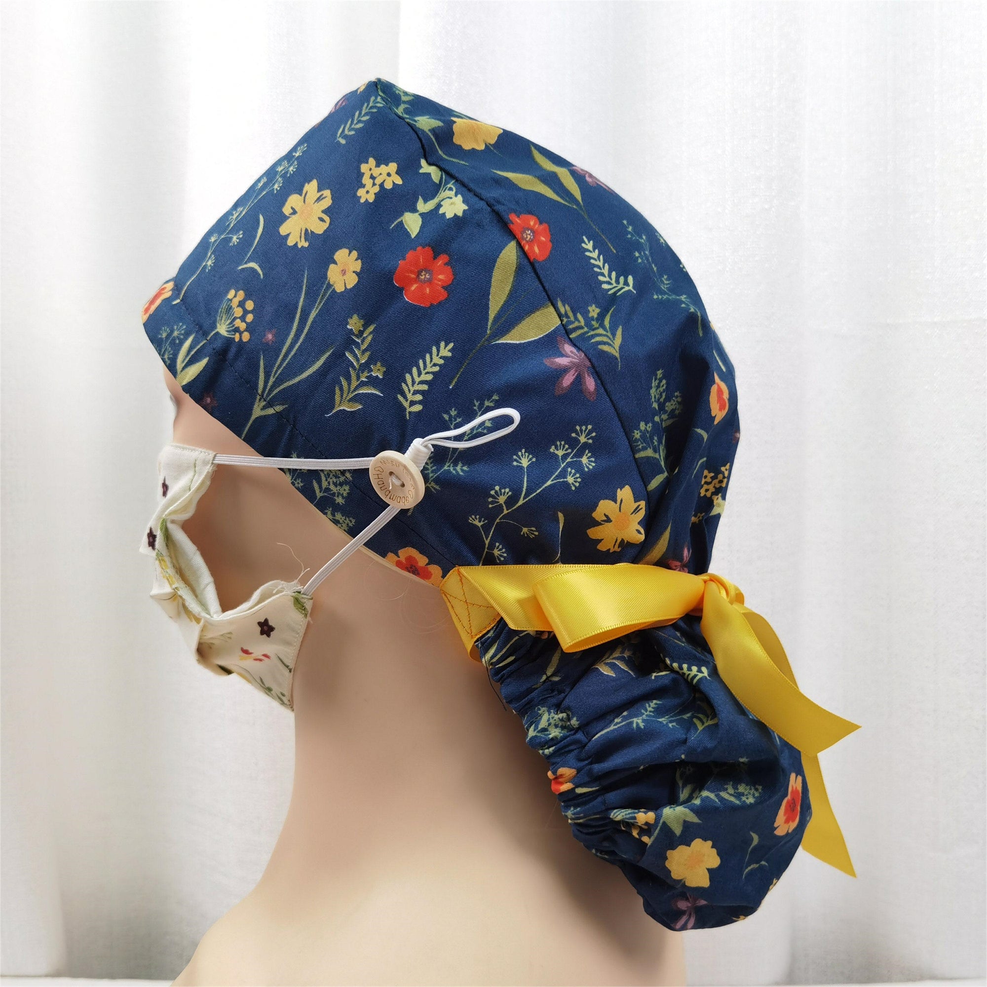 Botanical Print Ponytail Scrub Cap,Medical Cap