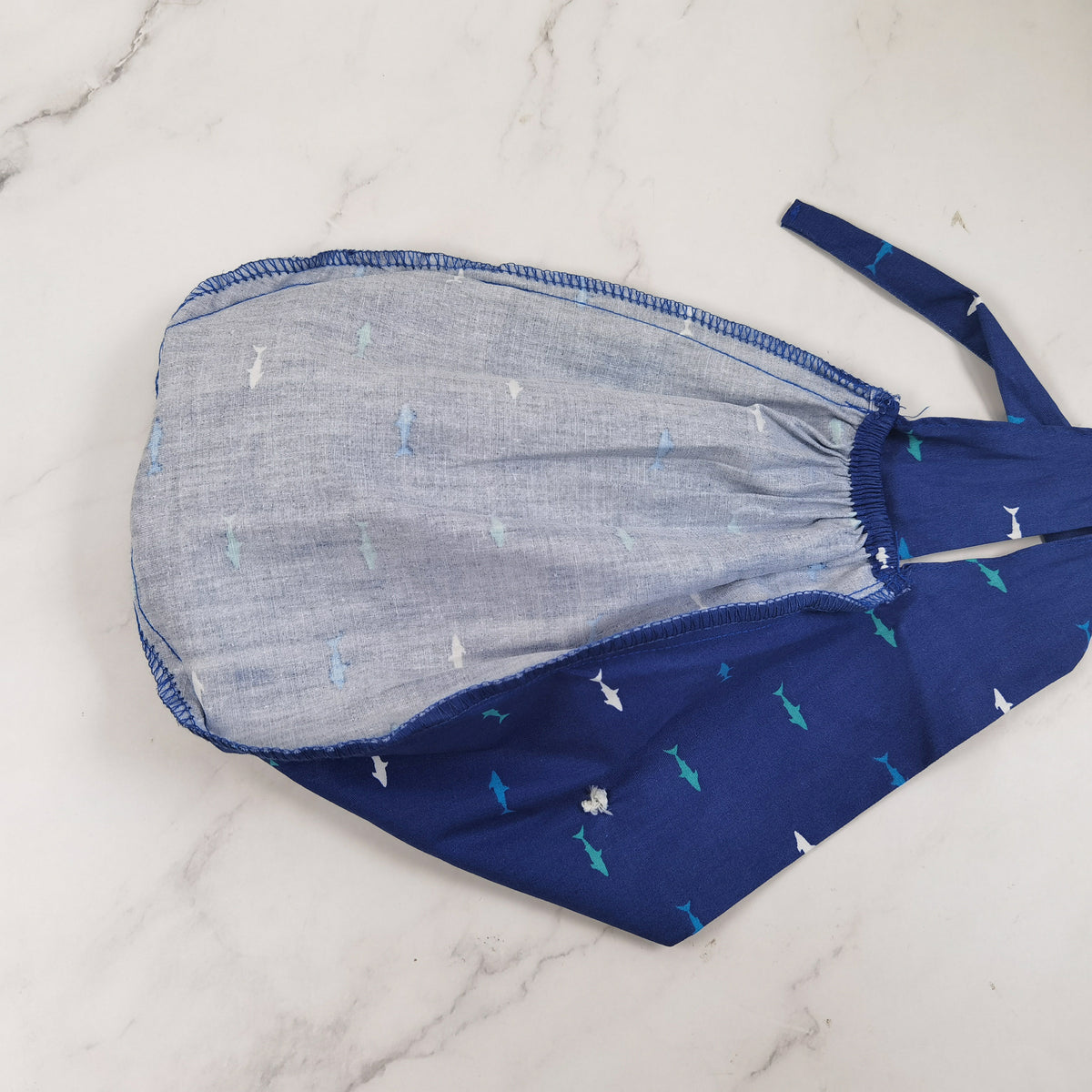 Navy Fish Pattern Scrub Cap - Tie-back Style OR Hat