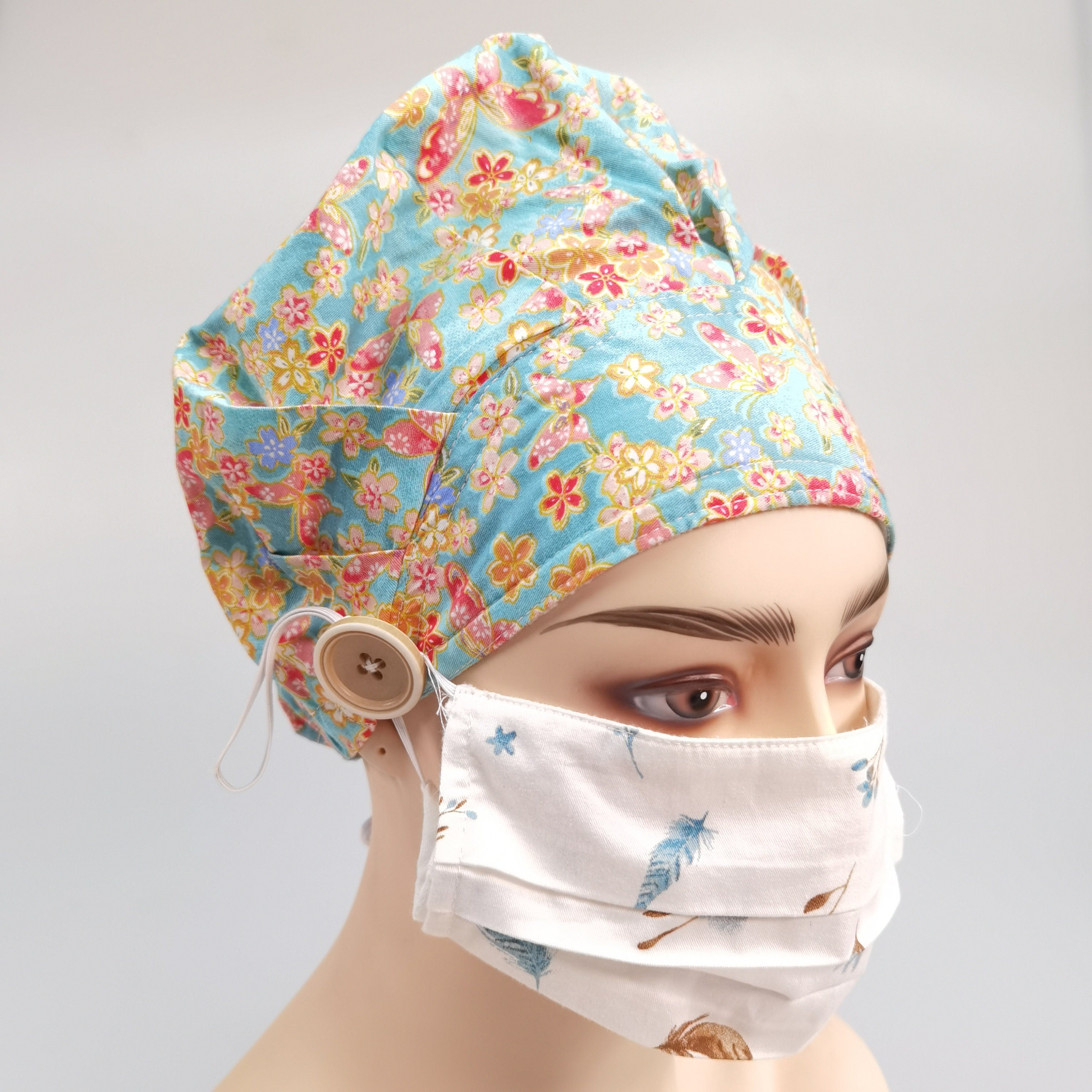 Gold Floral Bouffant Scrub Cap