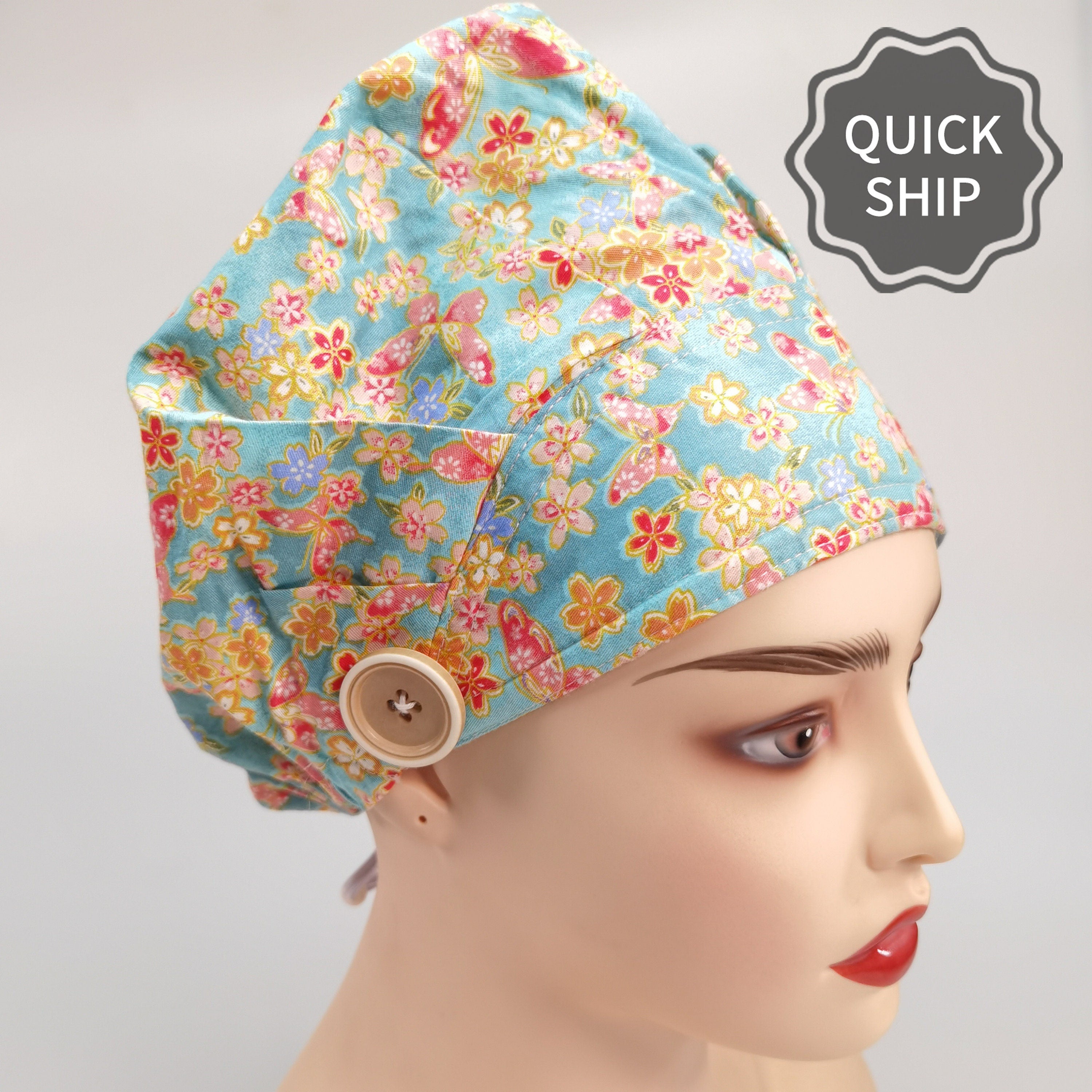 Gold Floral Bouffant Scrub Cap