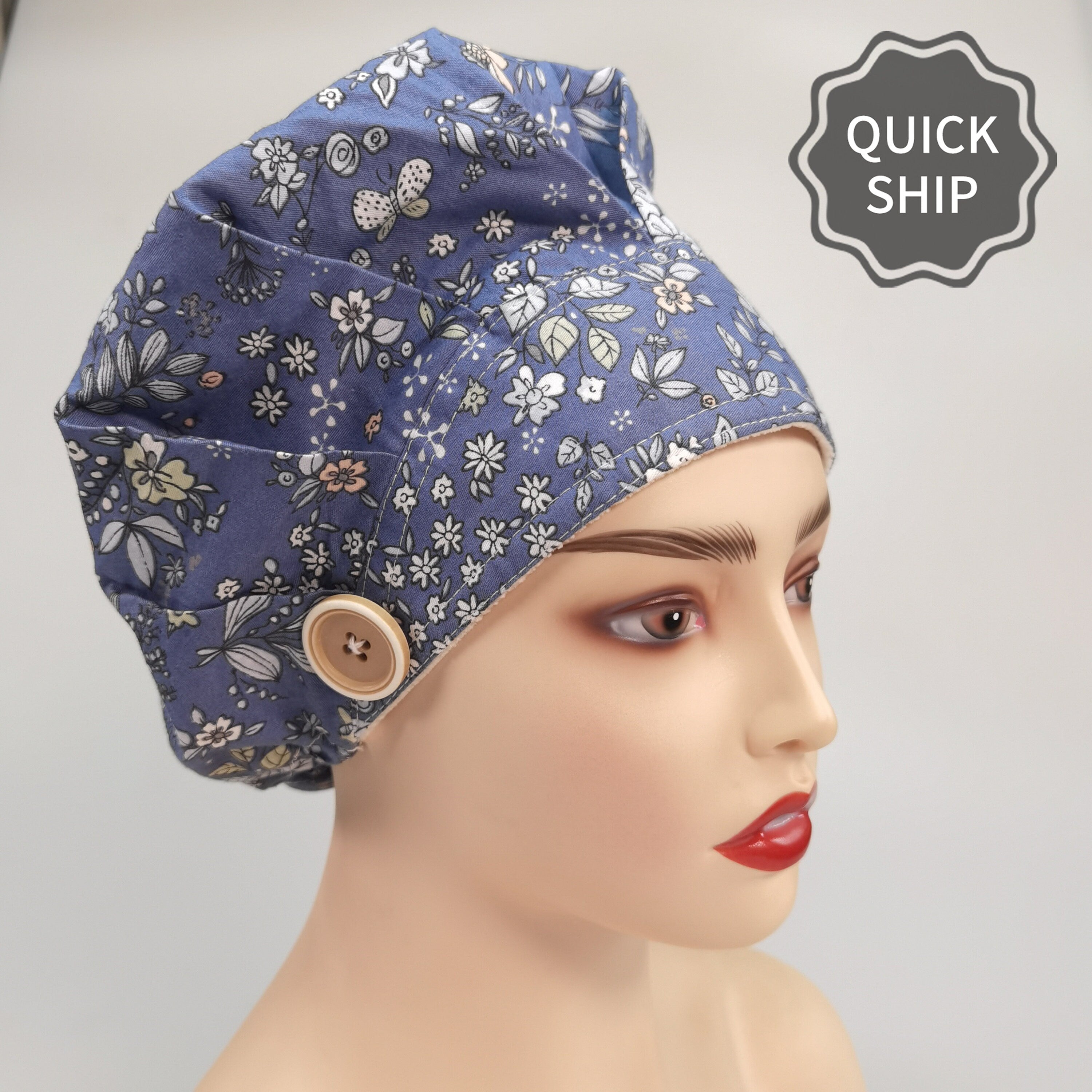 Navy Baby's Breath Bouffant Scrub Cap