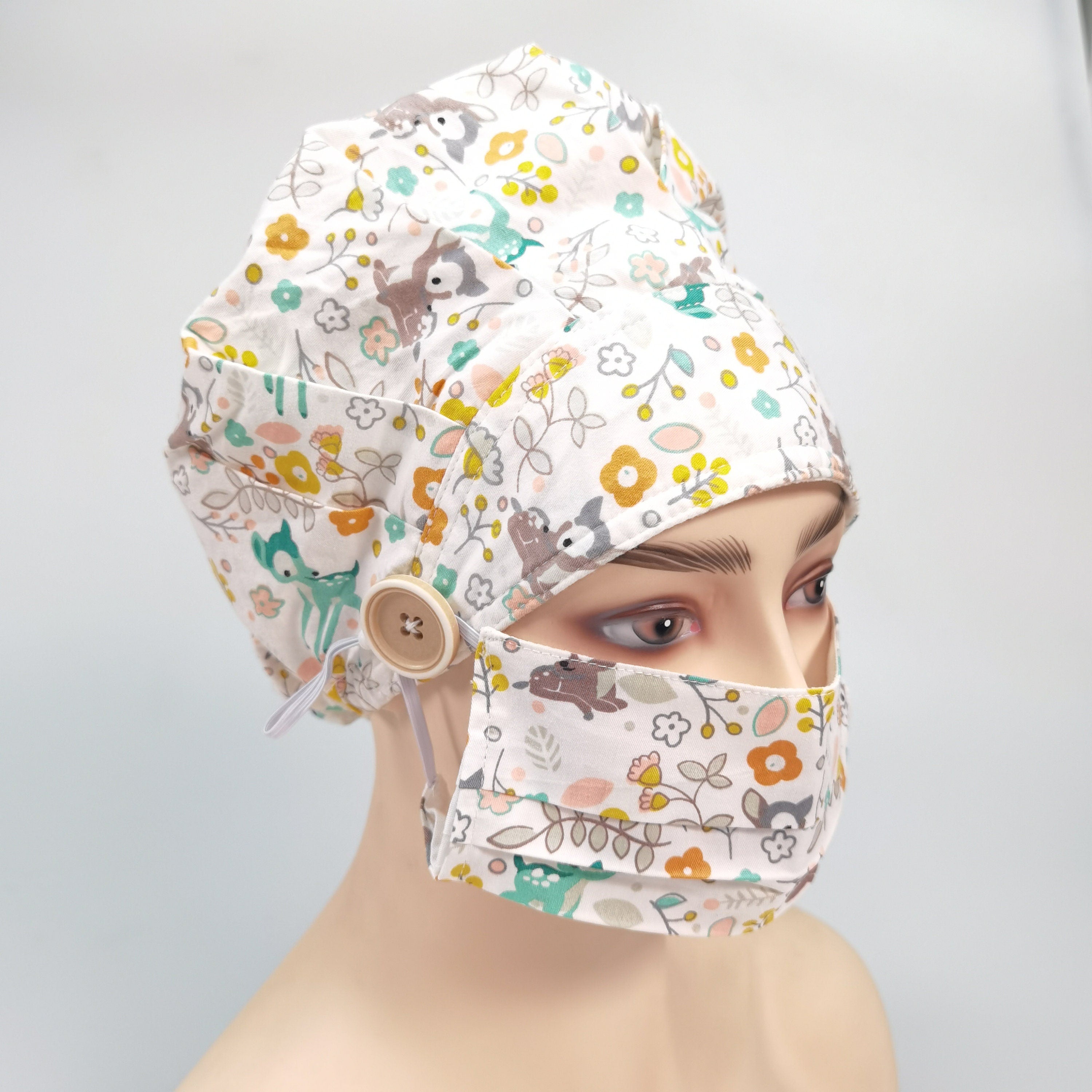 Cute Dawn White Cotton Bouffant Scrub Cap