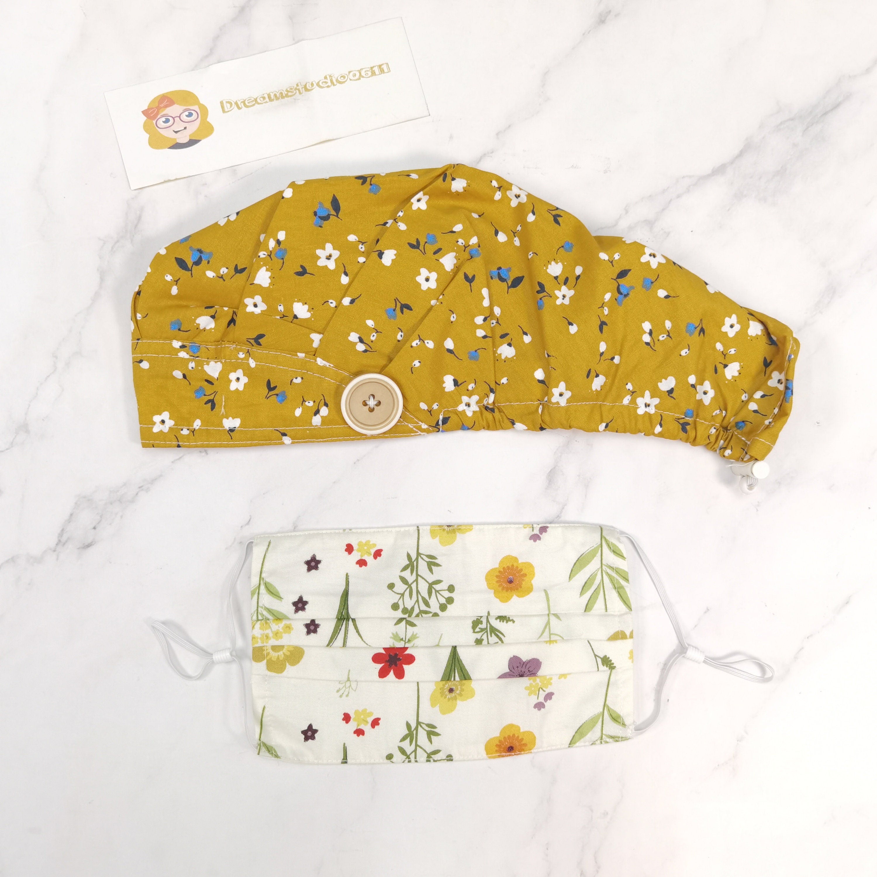 Yellow Preserved Plum Bouffant Scrub Cap
