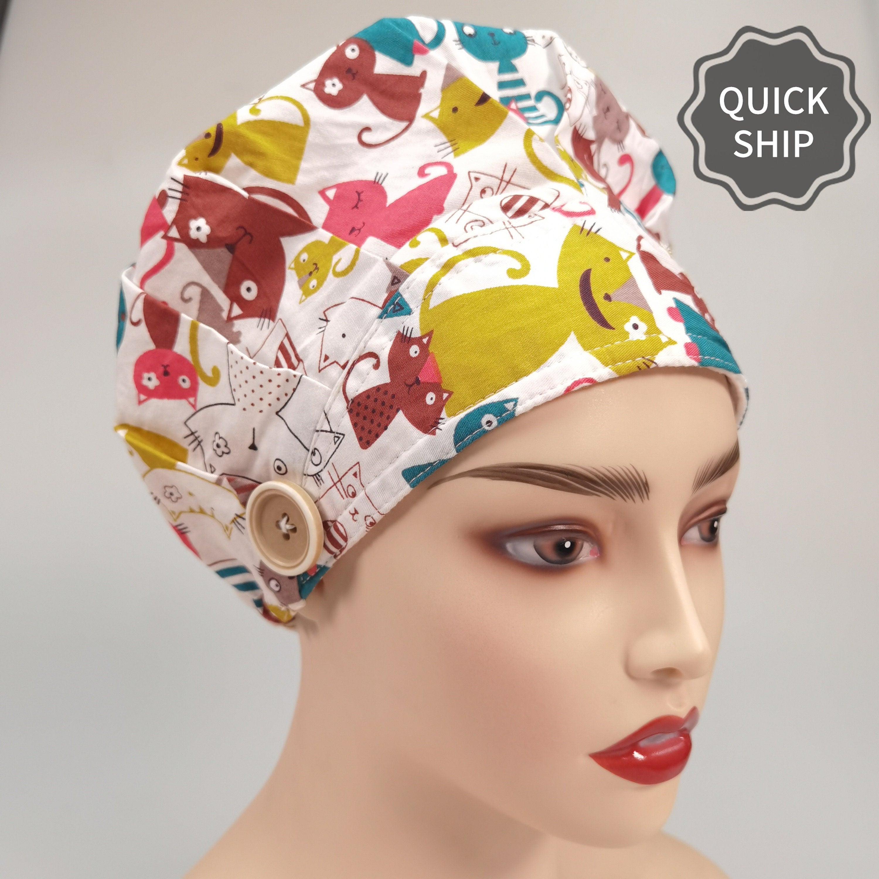 Kitten & Fox Print Bouffant Scrub Cap