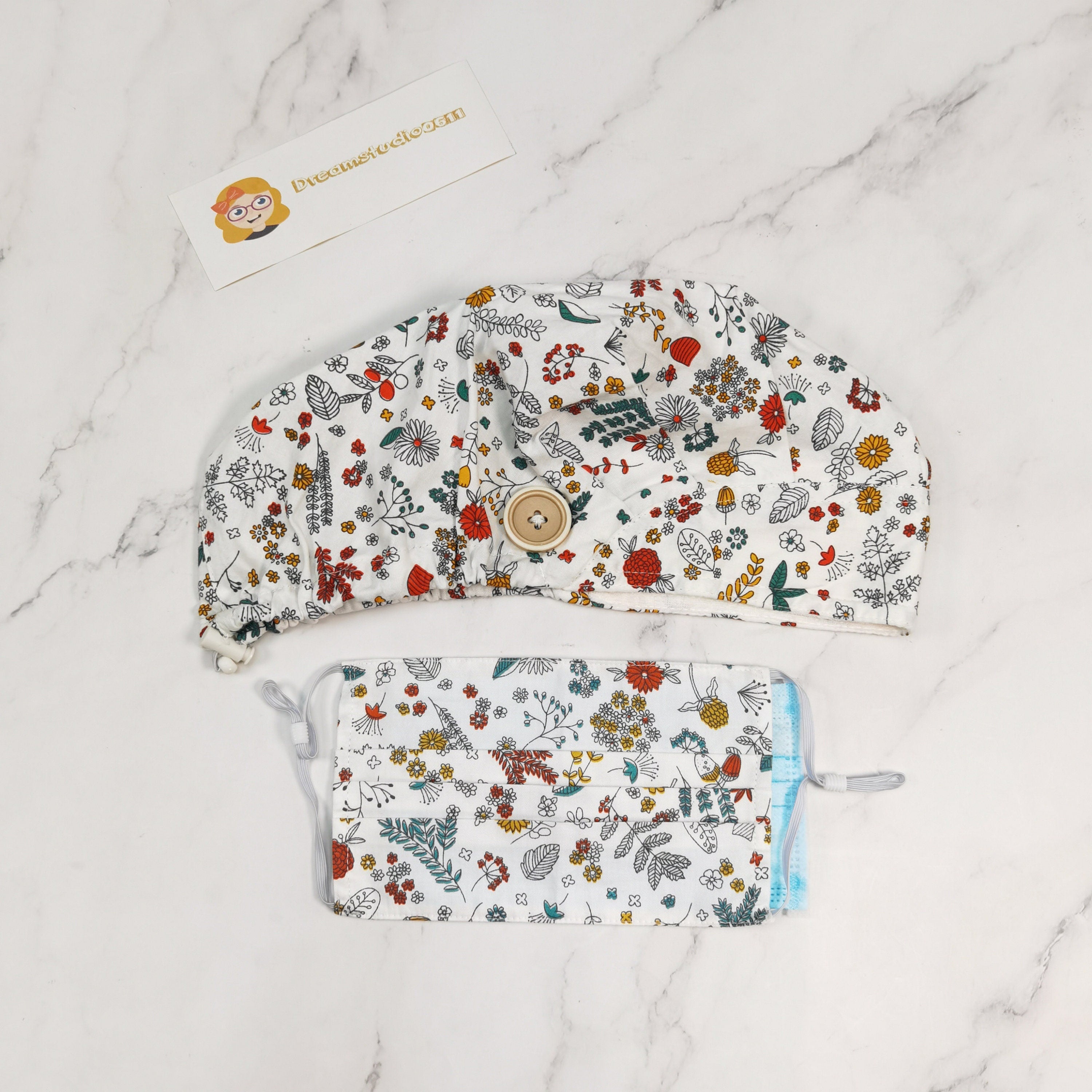 Fully Flowers Print Bouffant Scrub Cap