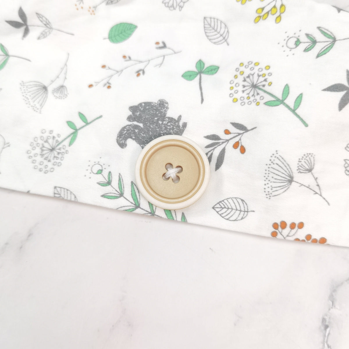 Wildflowers Birds Squirrel Print Scrub Cap, White Cotton Tie-back Style Nurse Cap