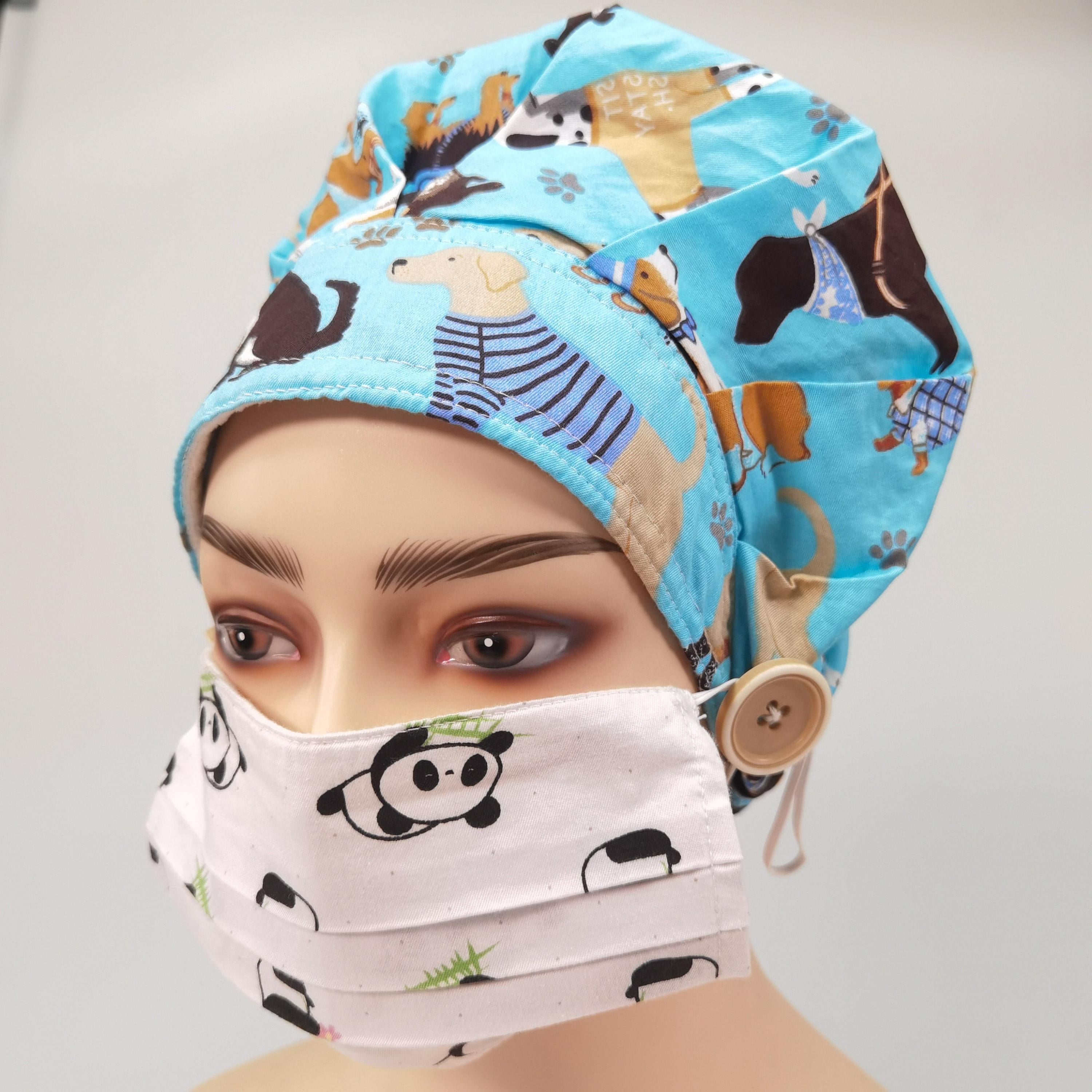 Blue Doggy Cotton Bouffant Scrub Cap