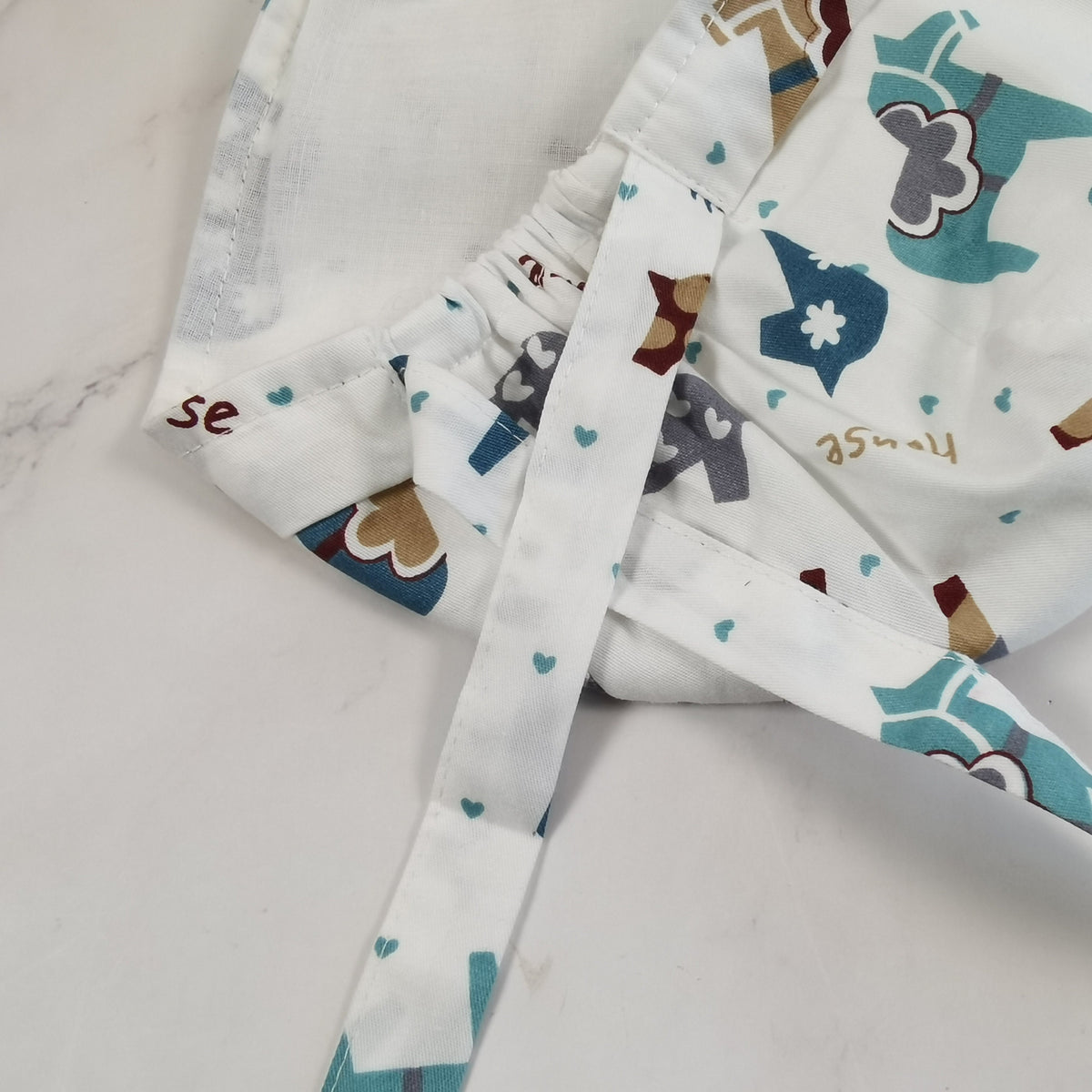 Soft Cotton Scrub Cap For Kids, Heart Horse Patern, Tie-back Style