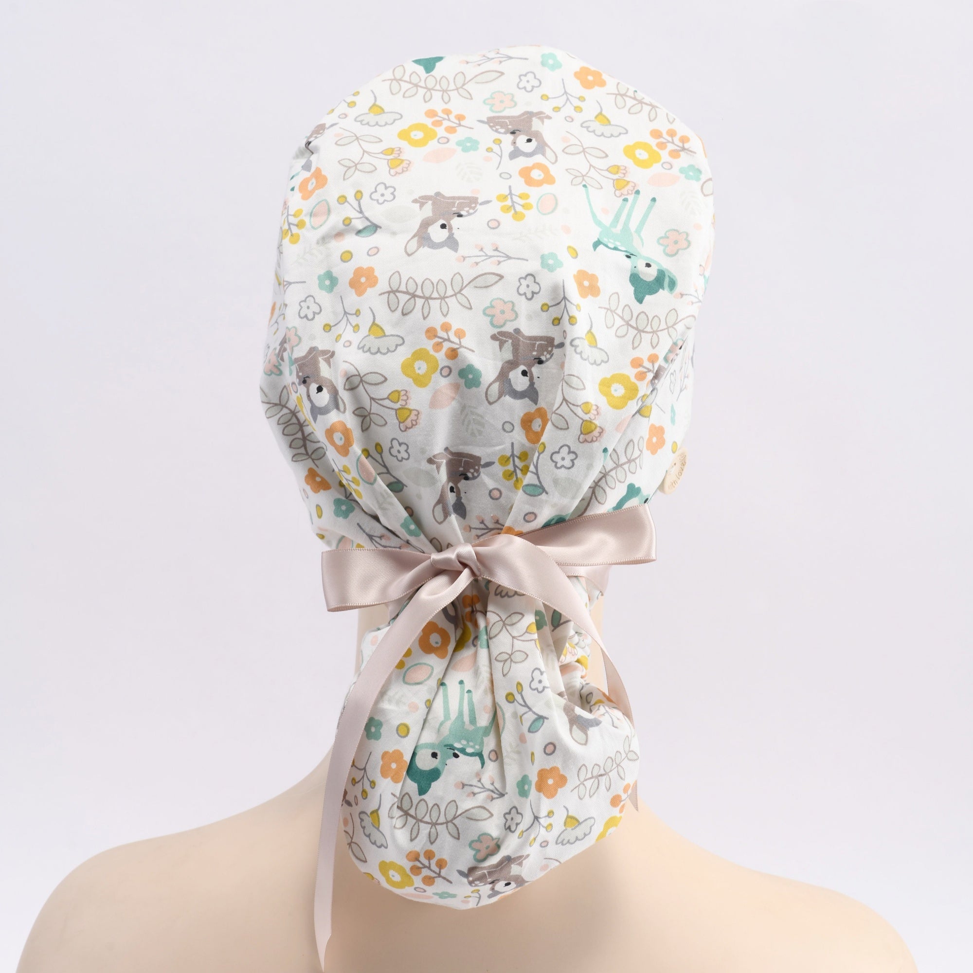 Cute Animal Print White Ponytail Surgical Scrub Cap