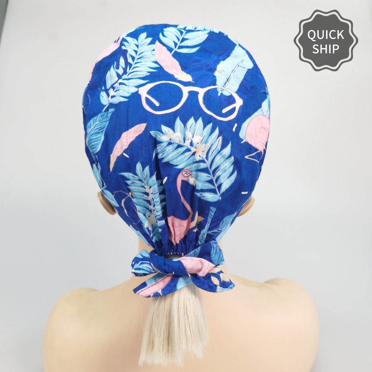 Pink Flamingo Feather Print Scrub Cap - Tie-back Style