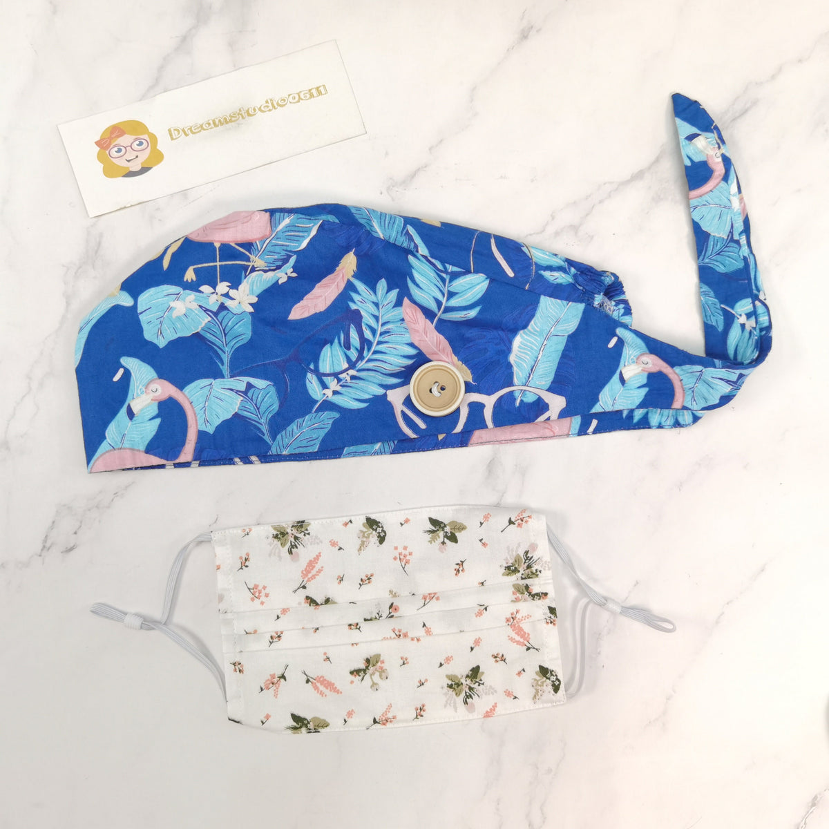 Pink Flamingo Feather Print Scrub Cap - Tie-back Style