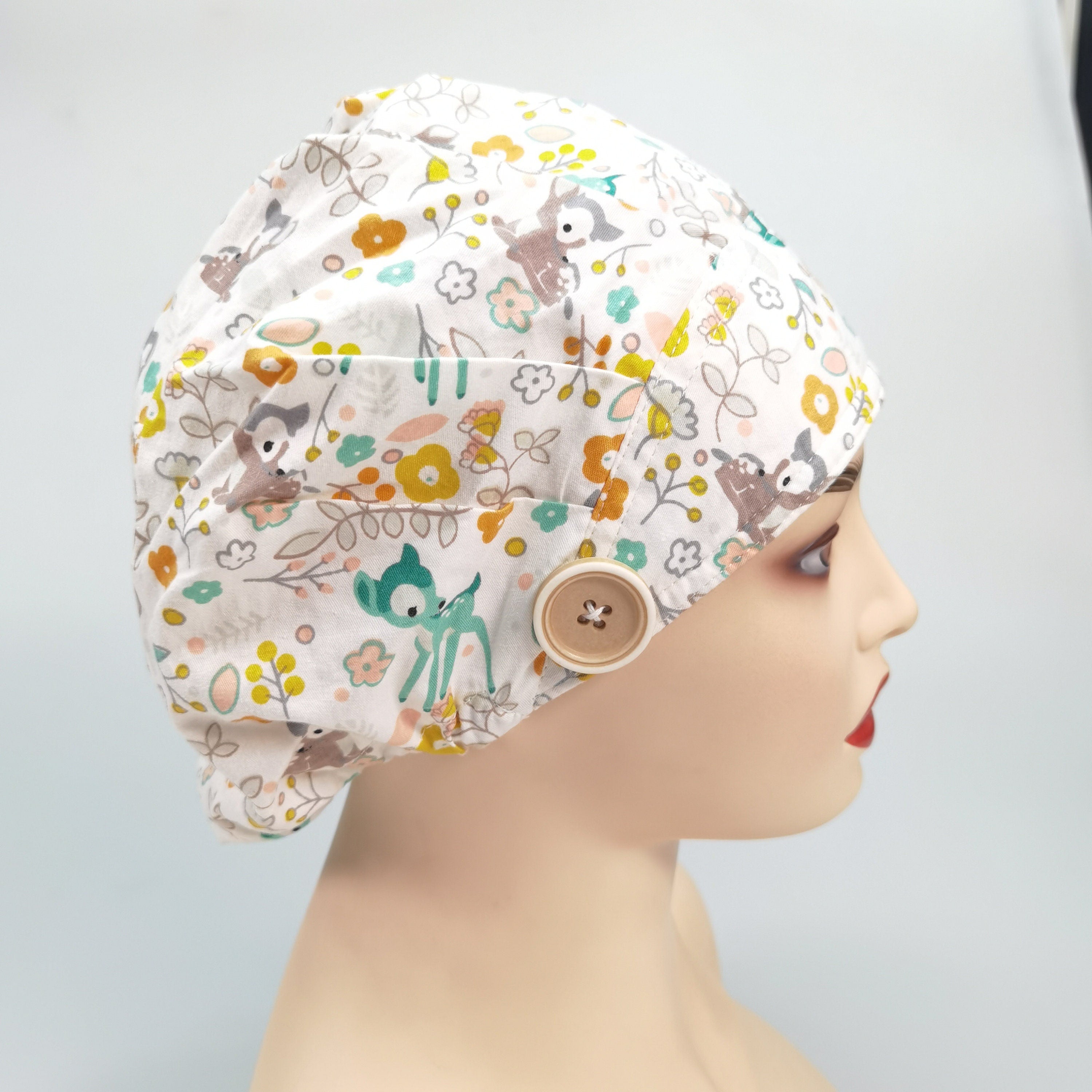 Cute Dawn White Cotton Bouffant Scrub Cap