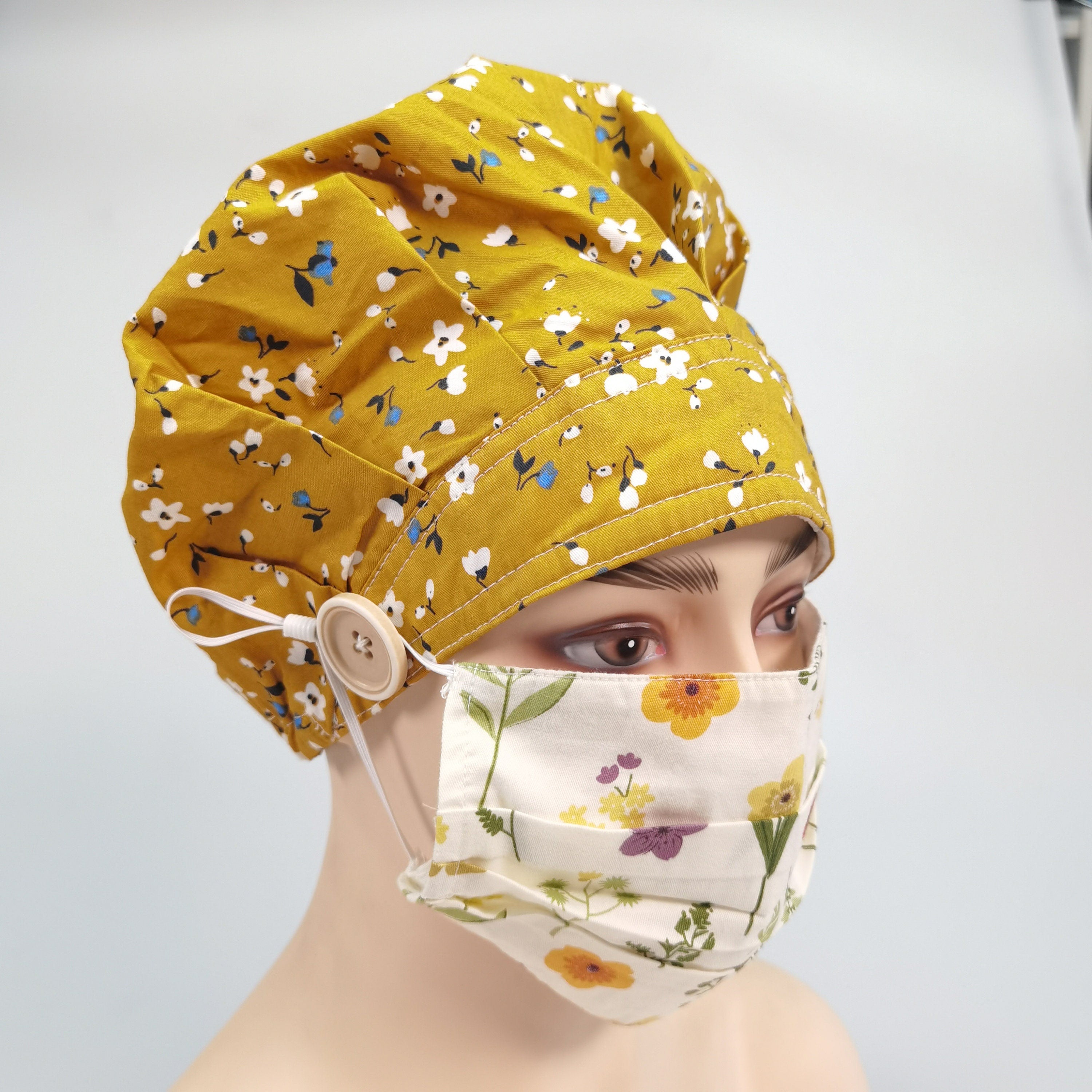 Yellow Preserved Plum Bouffant Scrub Cap