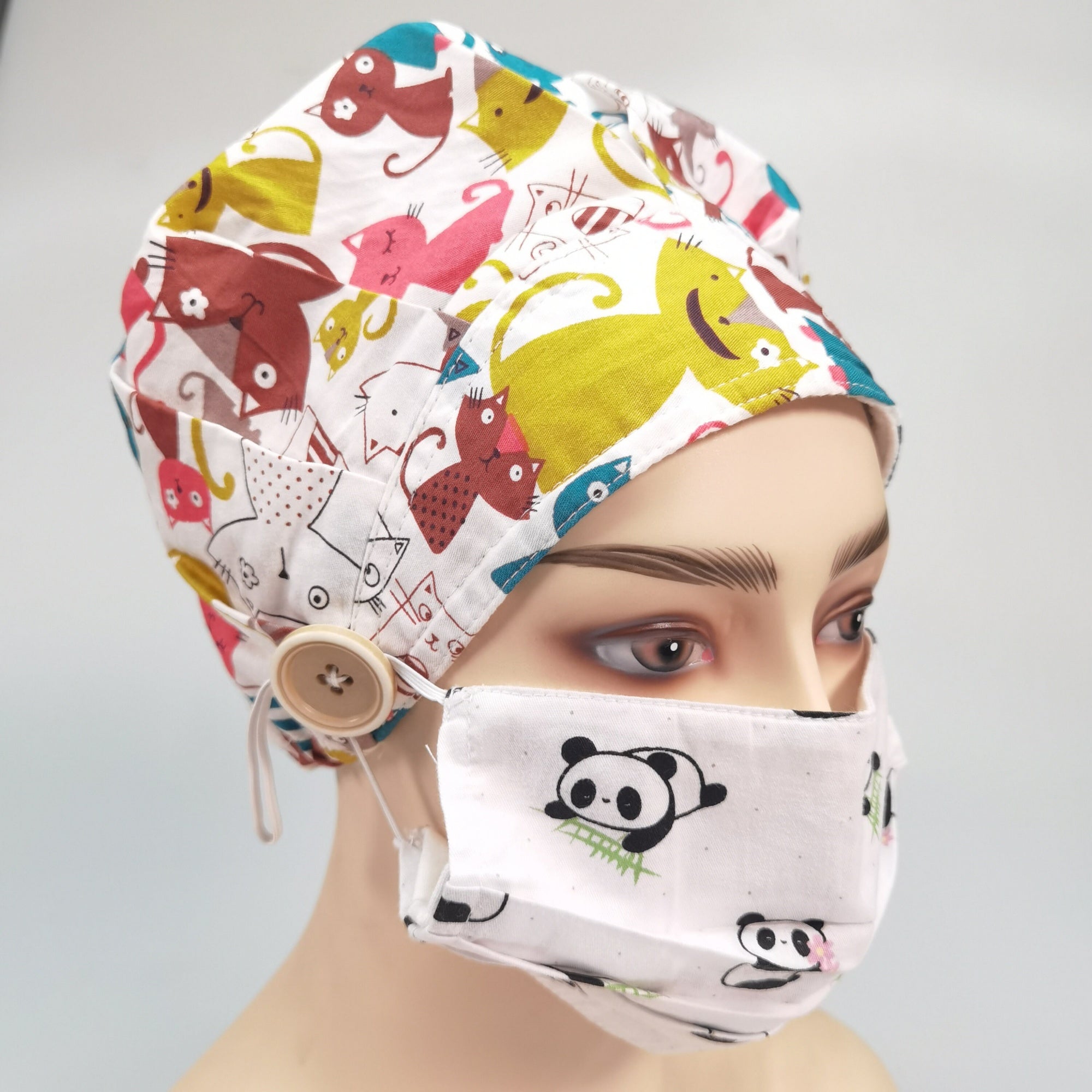 Kitten & Fox Print Bouffant Scrub Cap