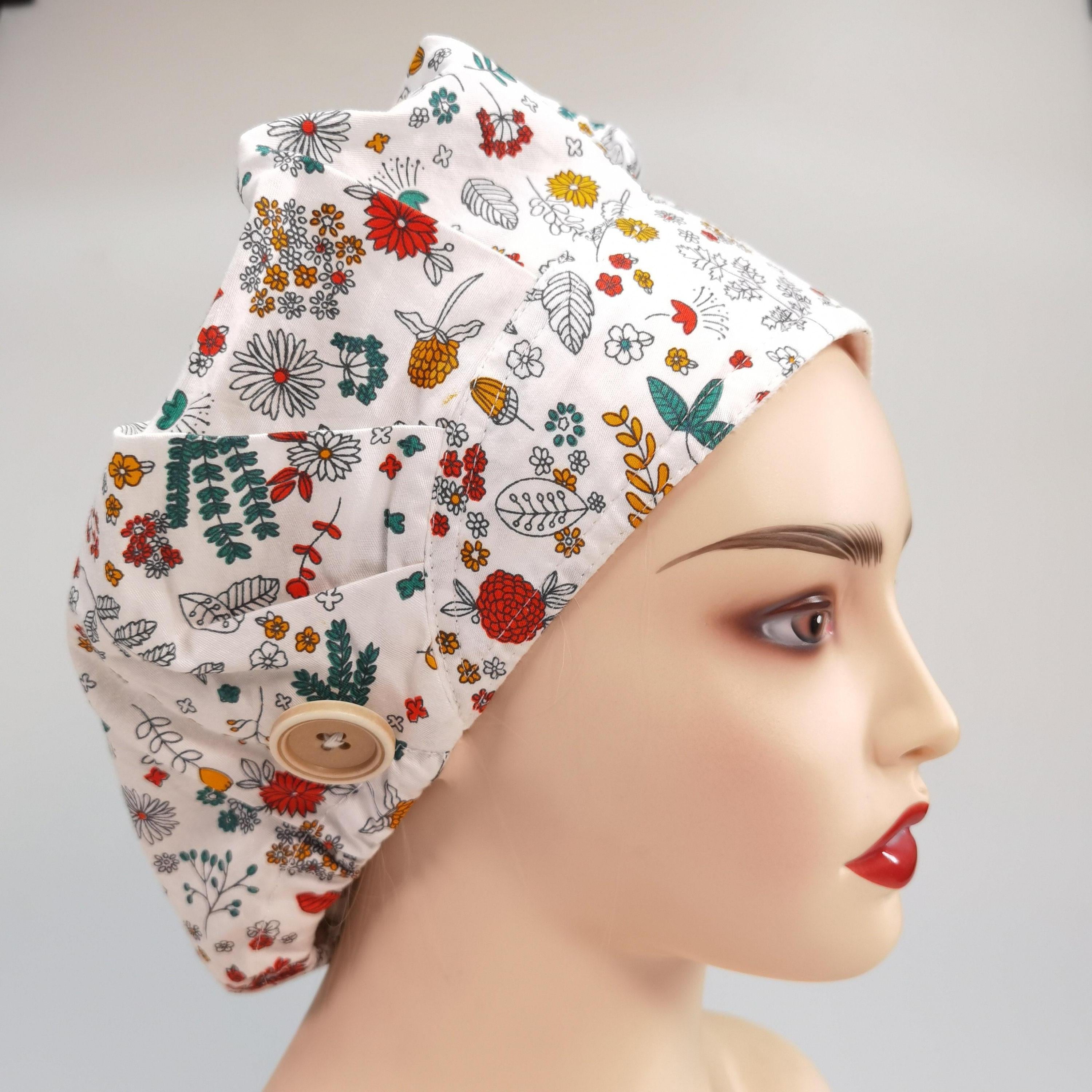 Fully Flowers Print Bouffant Scrub Cap