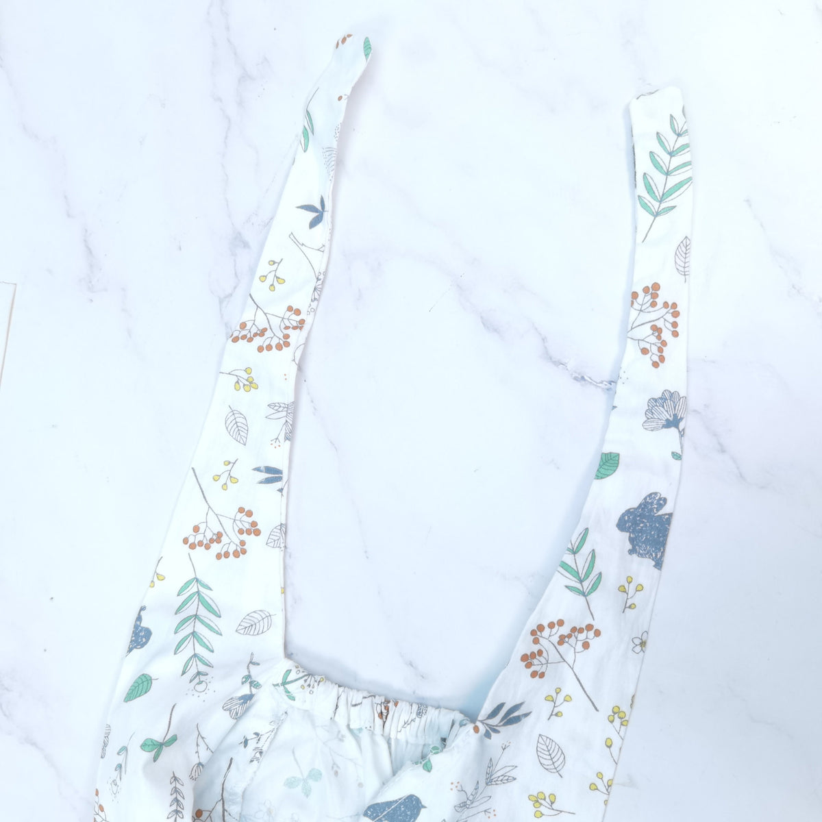 Wildflowers Birds Squirrel Print Scrub Cap, White Cotton Tie-back Style Nurse Cap