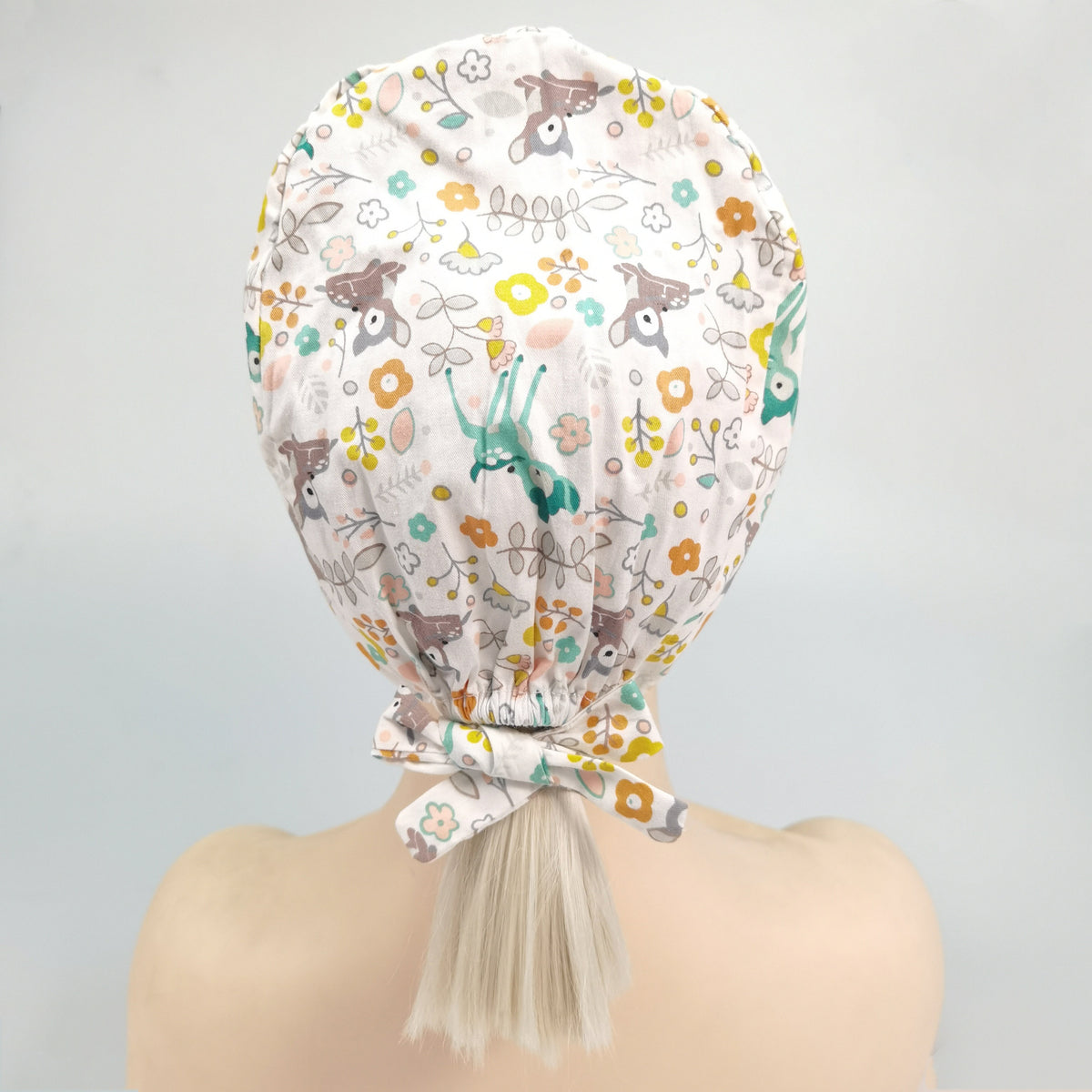 Animal Print Cotton Scrub Cap - Tie-back Style