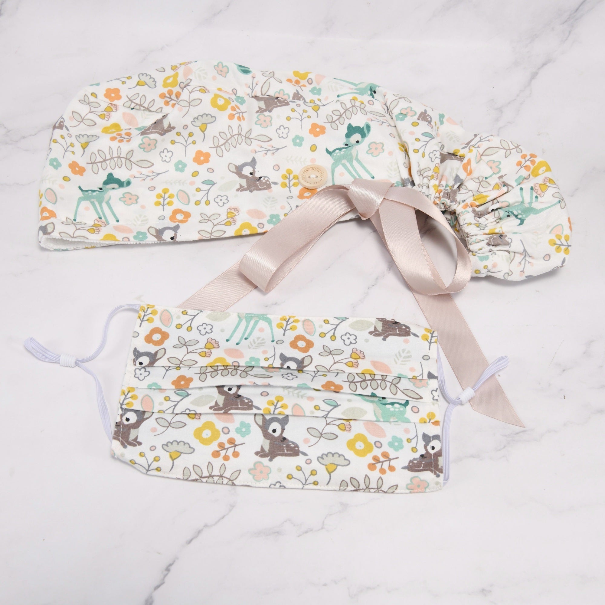 Cute Animal Print White Ponytail Surgical Scrub Cap