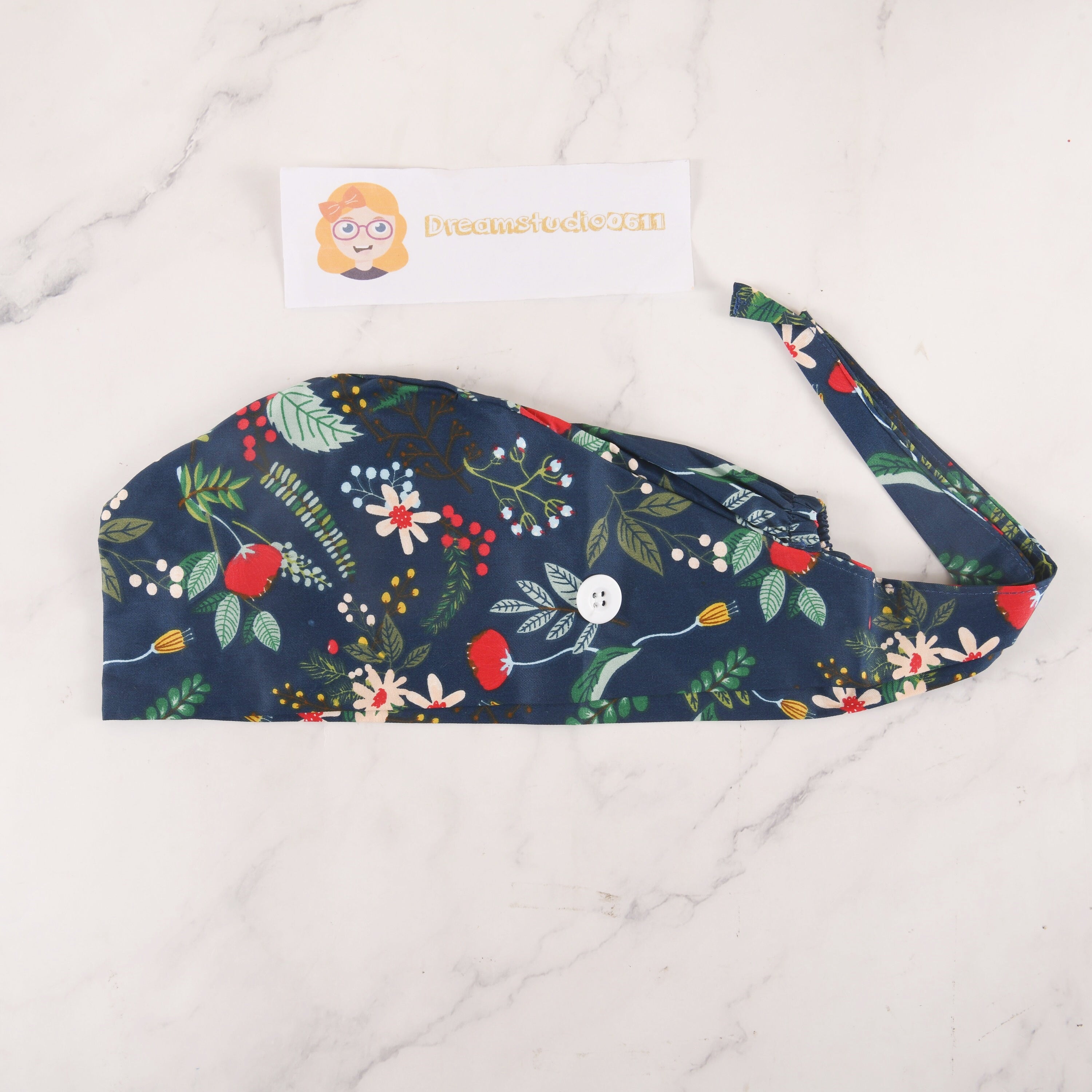 Floral Cotton Scrub Cap - Tie-back Style OR Hat