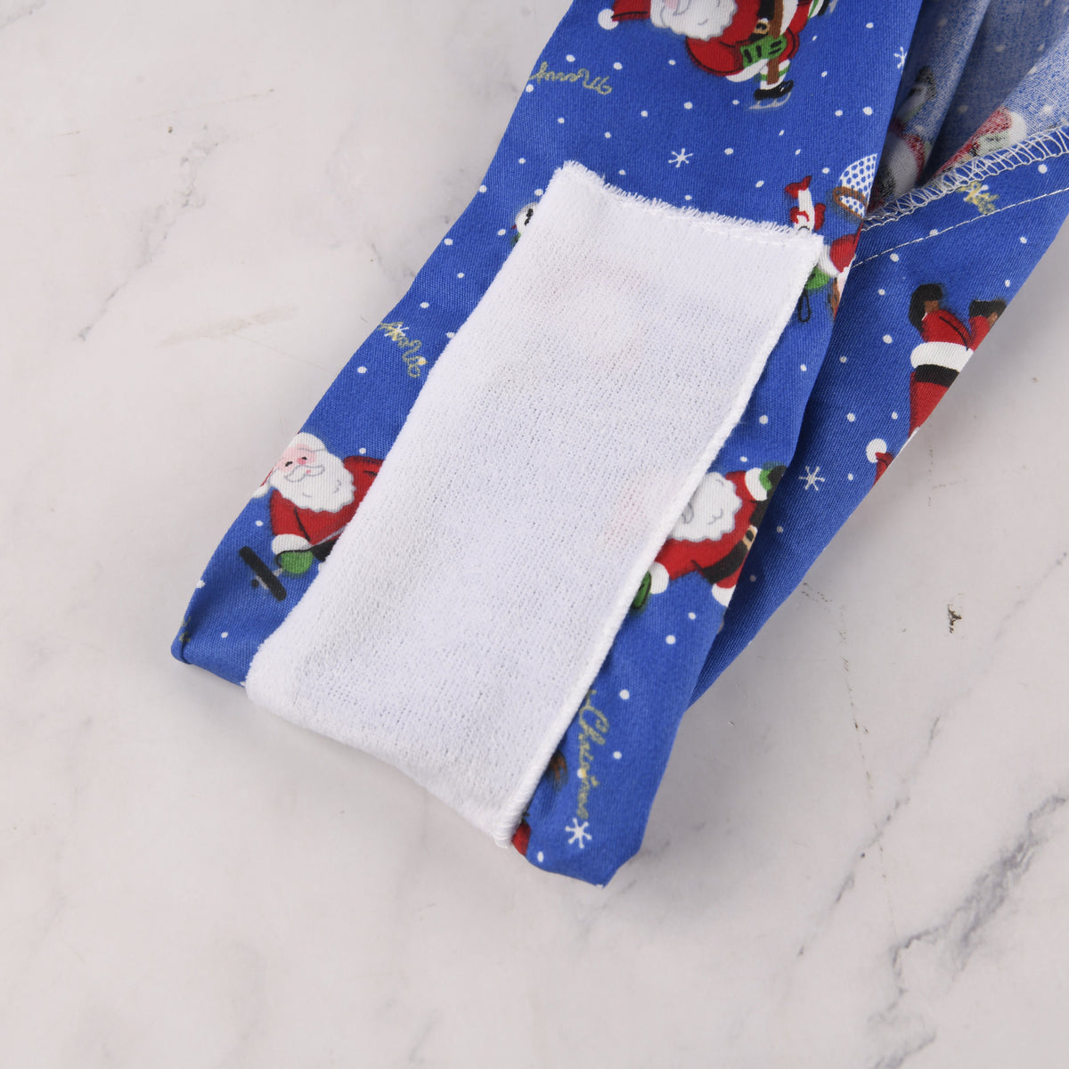 Blue Santa Print Cotton Scrub Cap, Winter Tie-back Style Surgical Hat