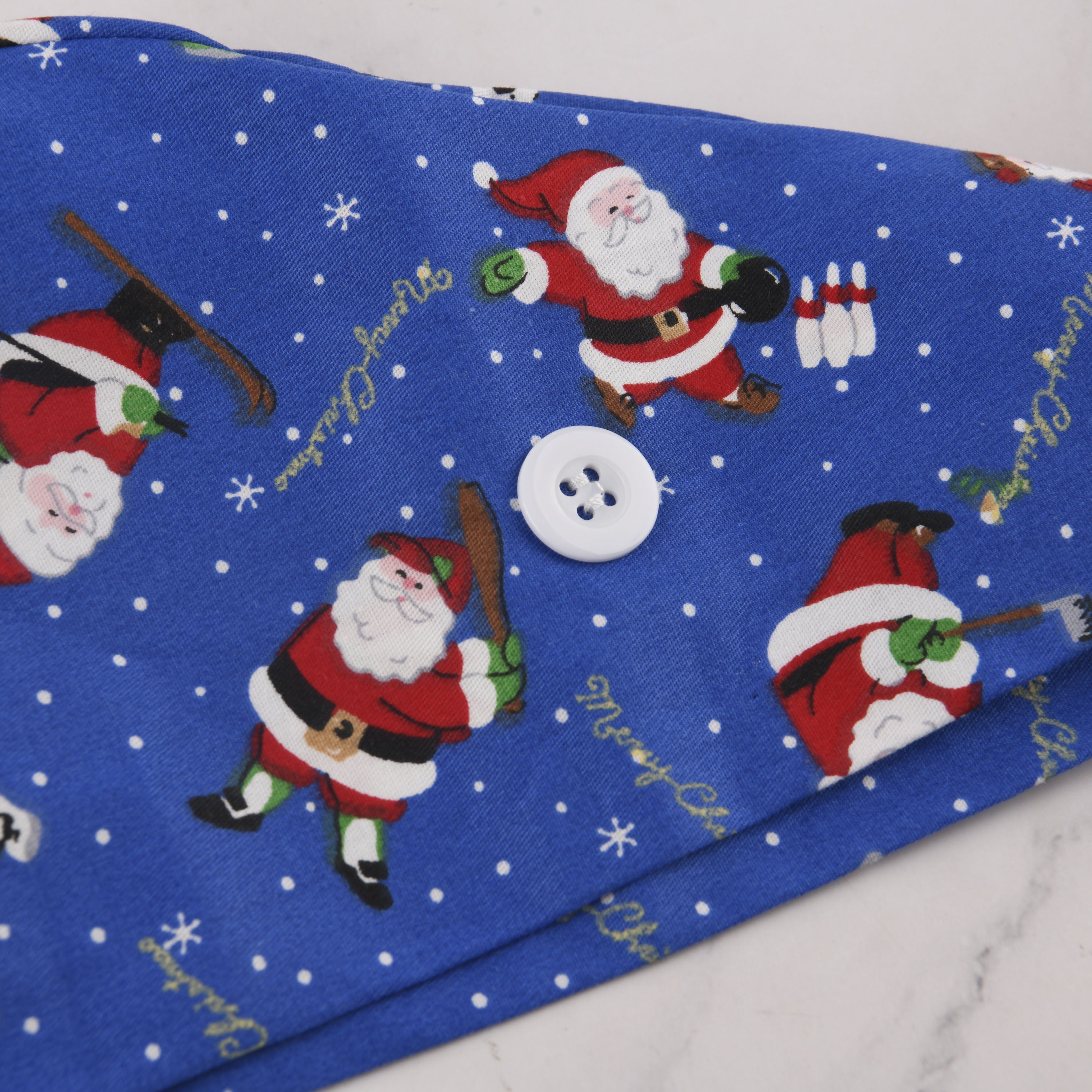 Blue Santa Print Cotton Scrub Cap, Winter Tie-back Style Surgical Hat