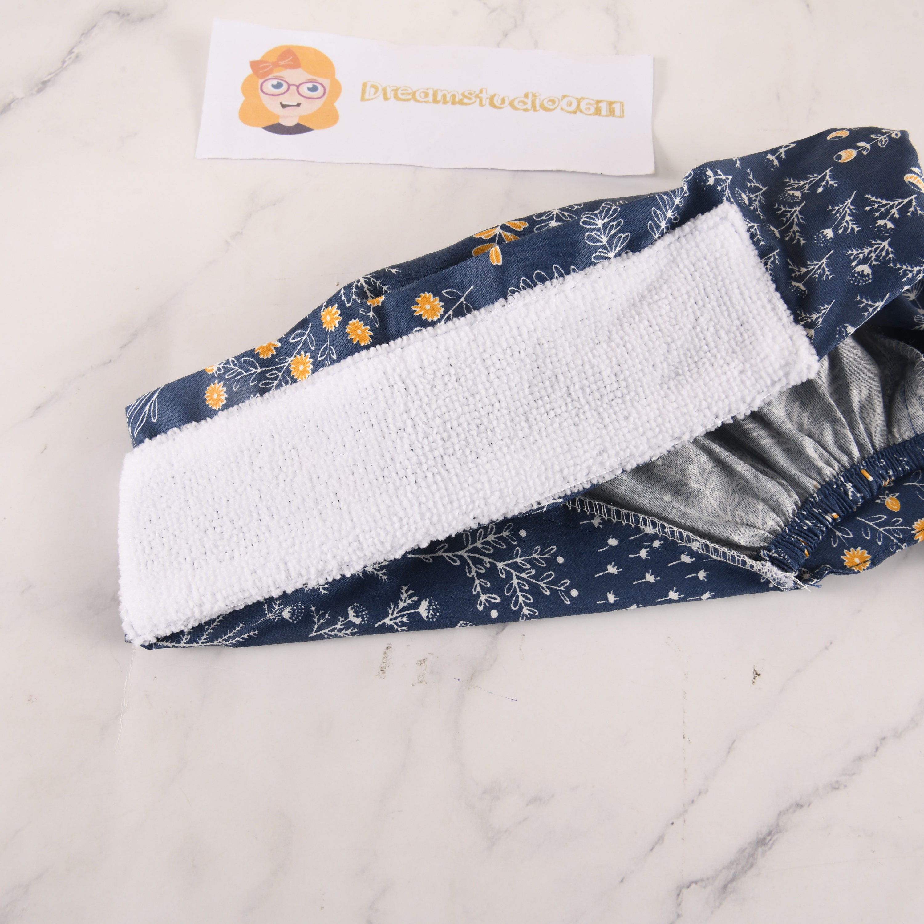 Plants on Navy Scrub Cap - Tie Back Style