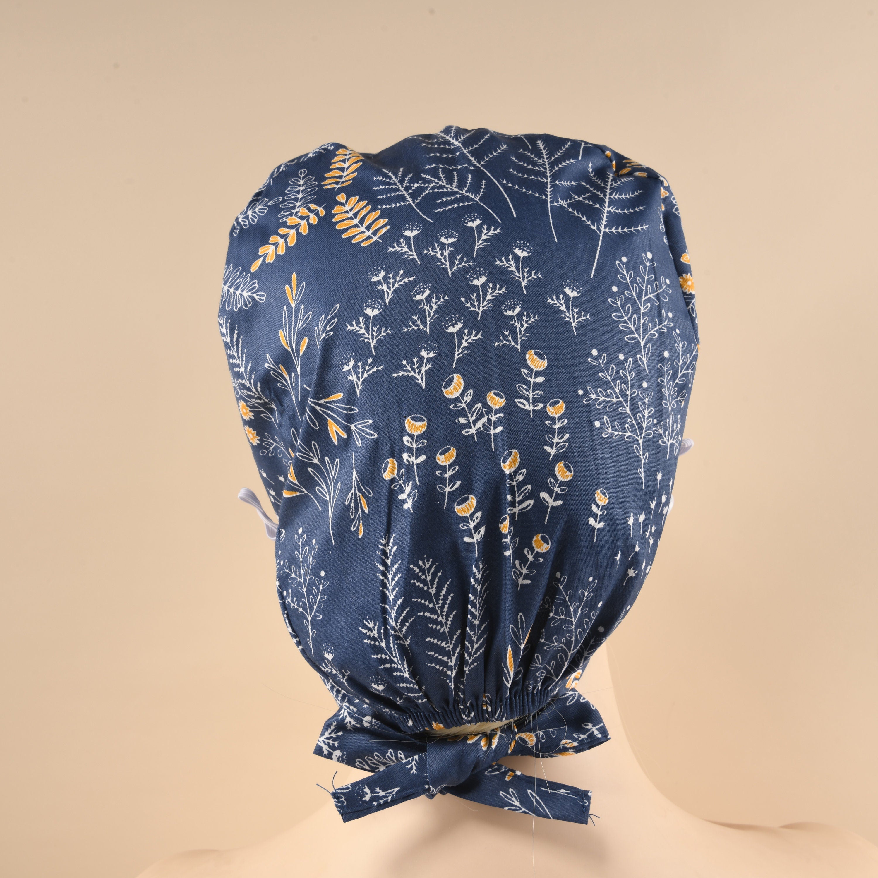 Plants on Navy Scrub Cap - Tie Back Style