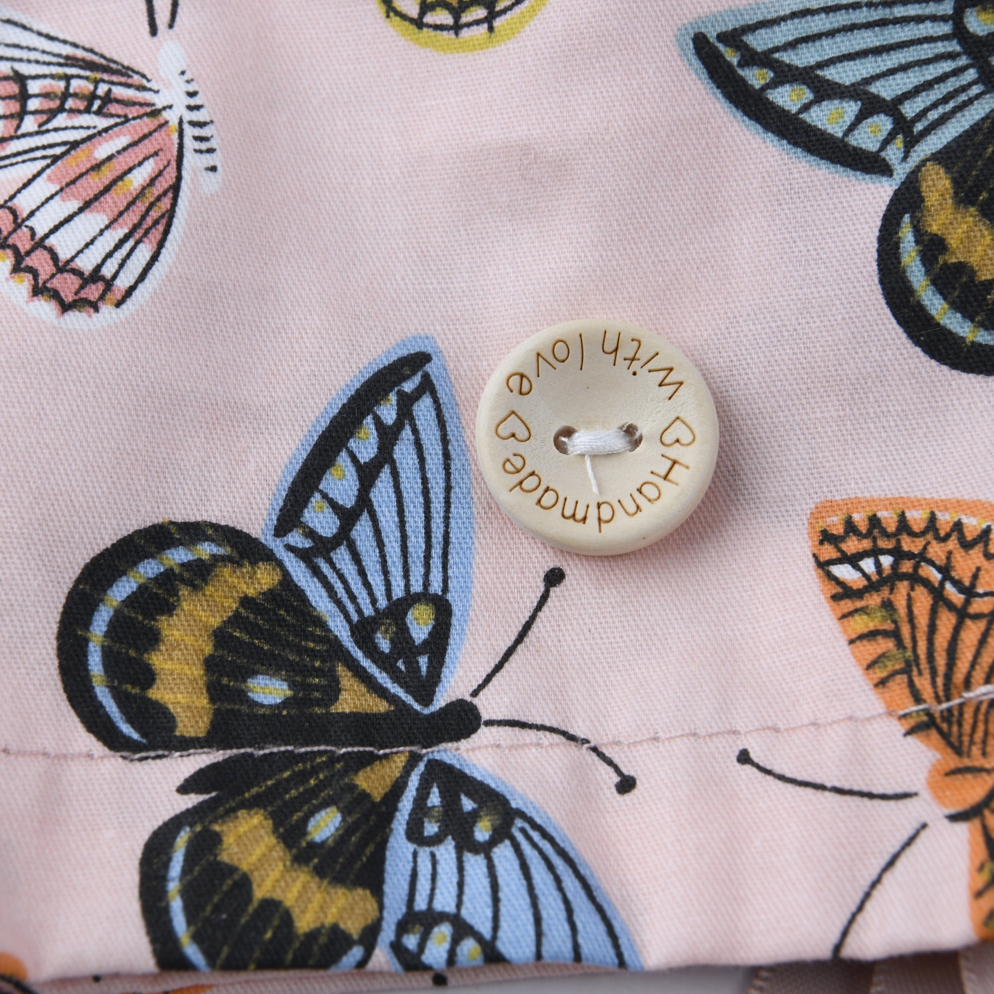 Pink Cotton Ponytail Scrub Cap - Colorful Butterfly Print