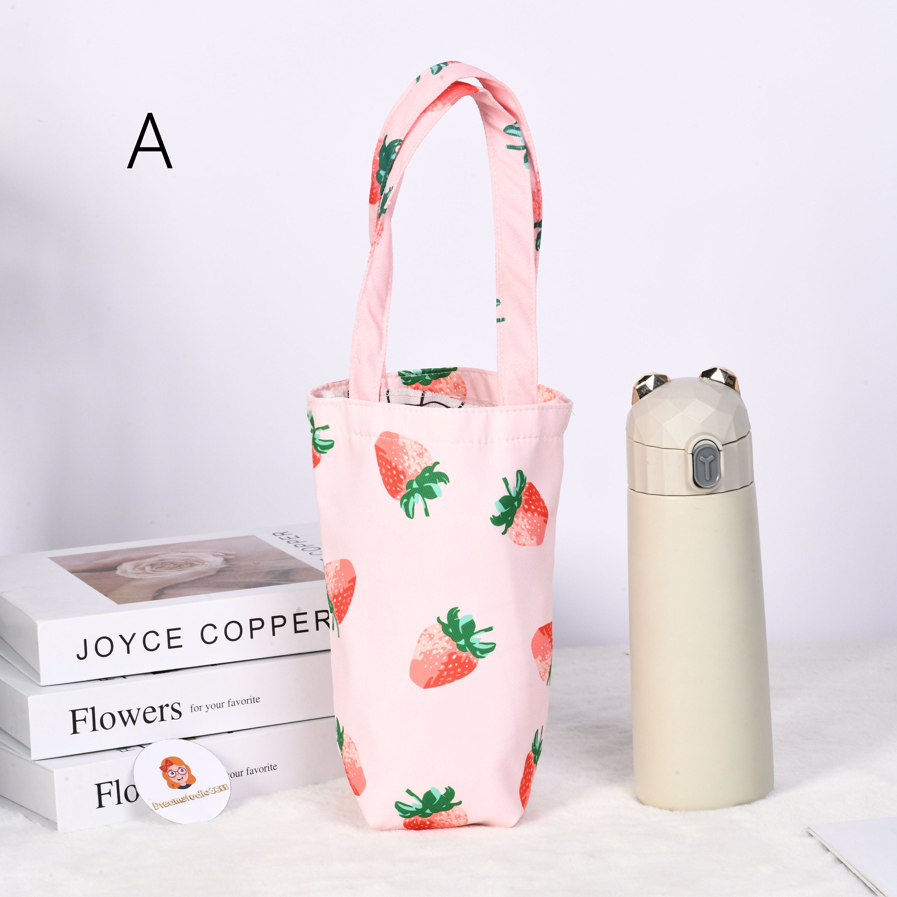 Fabrci Water Bottle Holder,Cute Puppy/Floral/Strawberry Pattern,Perfect Gift