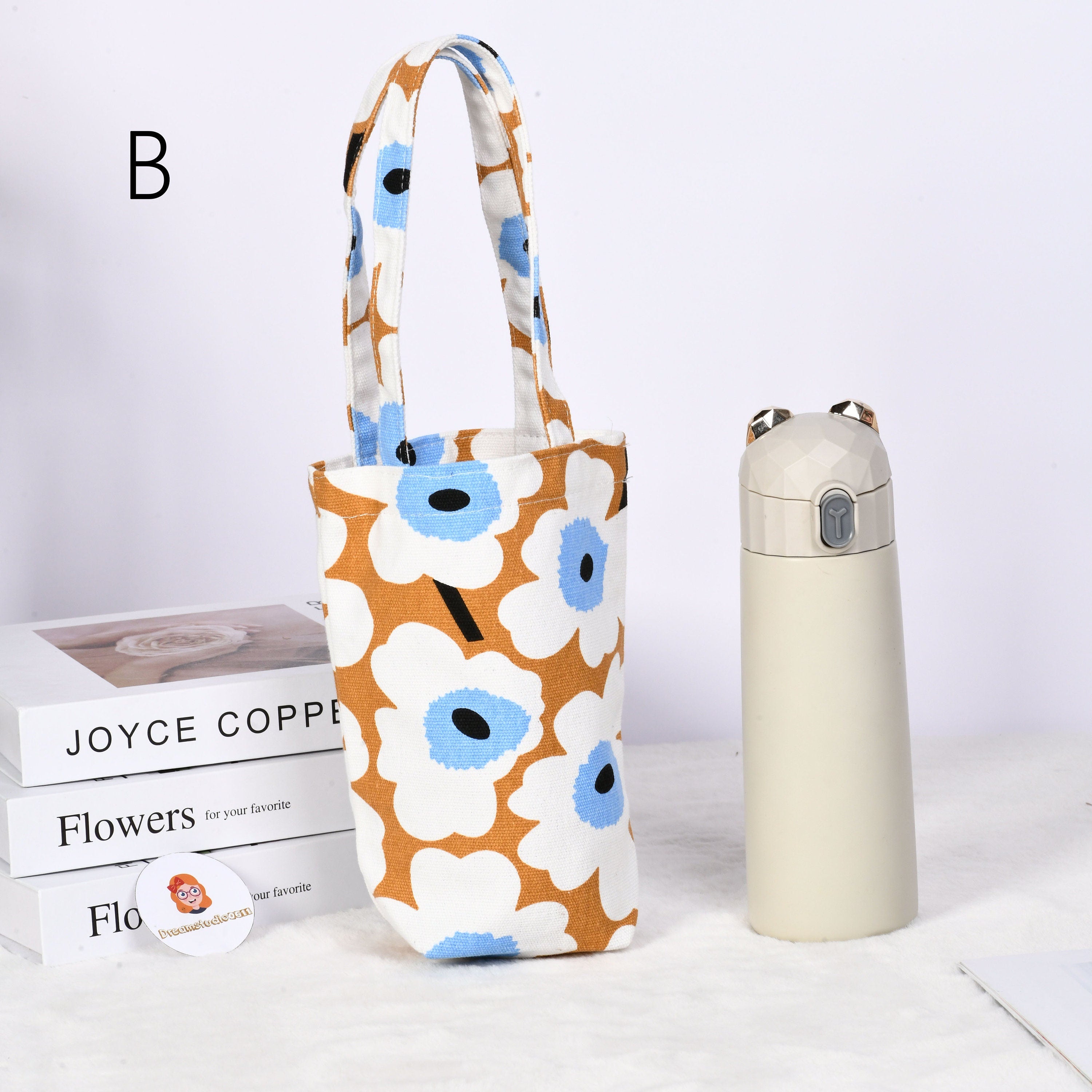 Fabrci Water Bottle Holder,Cute Puppy/Floral/Strawberry Pattern,Perfect Gift