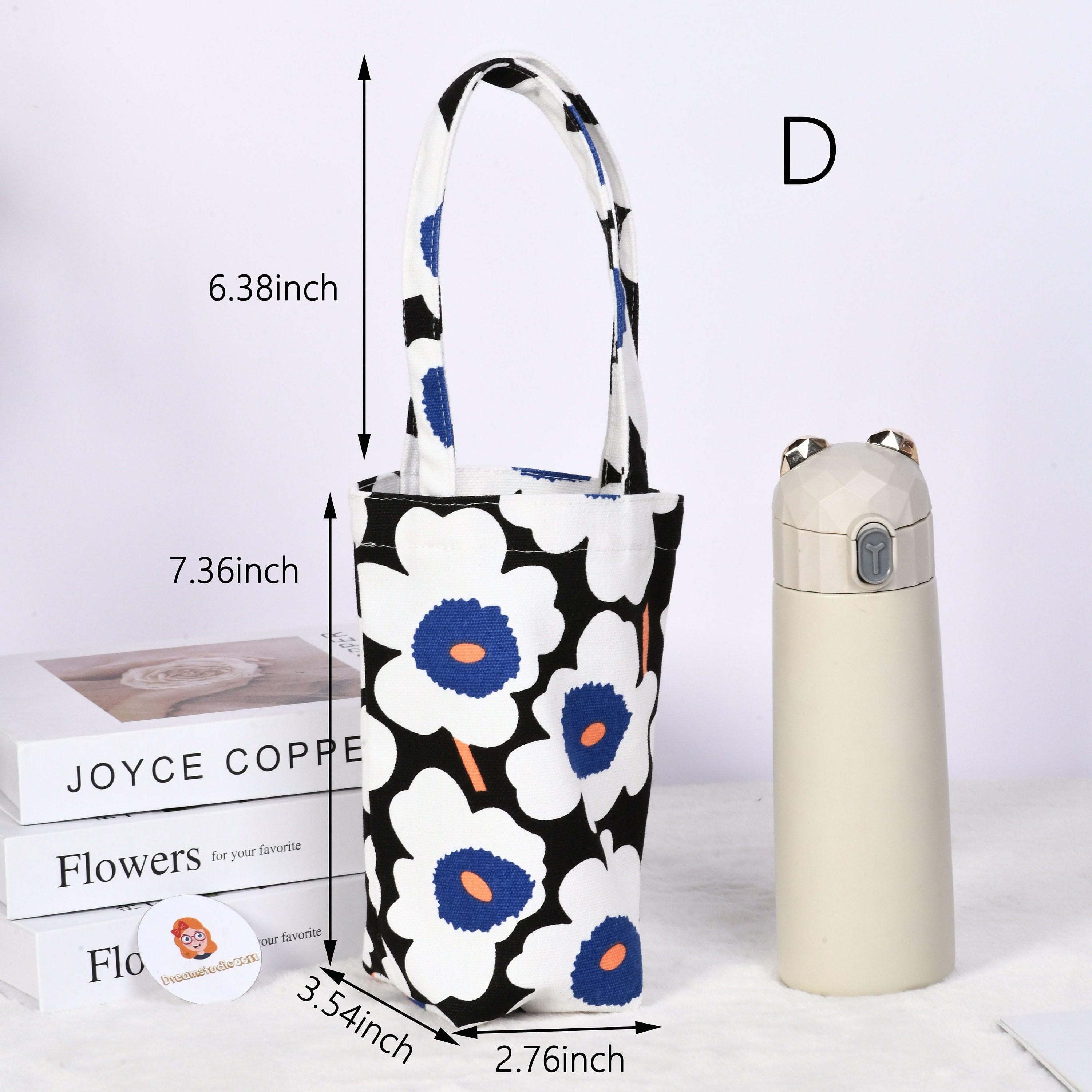 Fabrci Water Bottle Holder,Cute Puppy/Floral/Strawberry Pattern,Perfect Gift