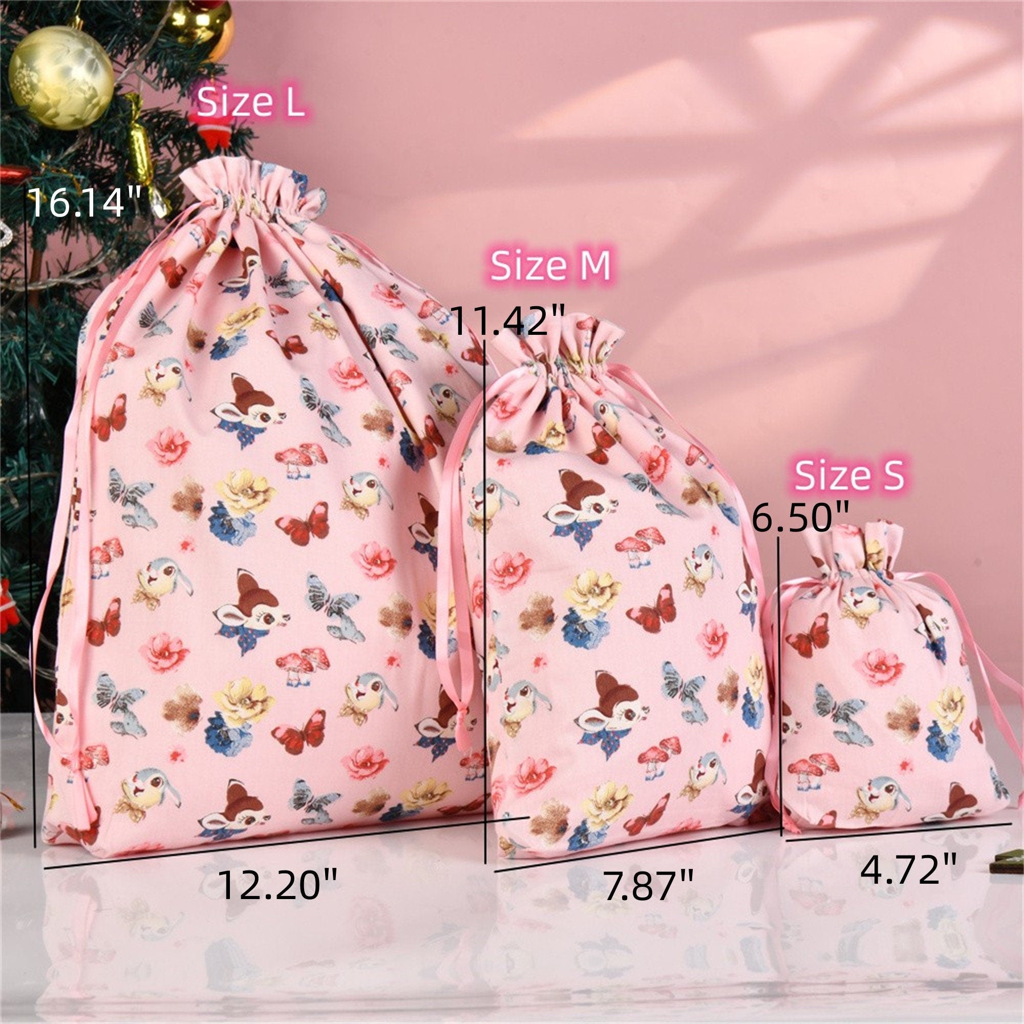 Handmade Floral/Animals Premium Quality Cotton Drawstring Gift Bag