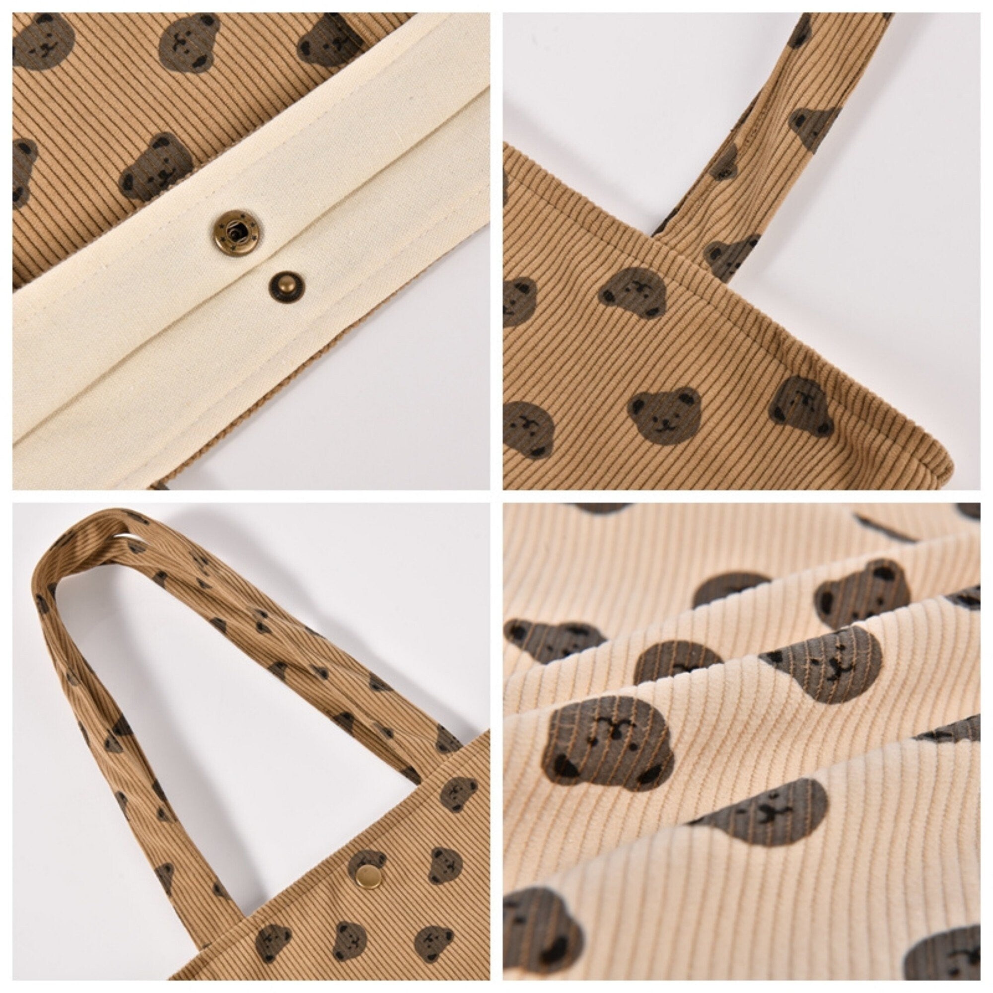 Handmade Cute Bear Corduroy Tote Bag