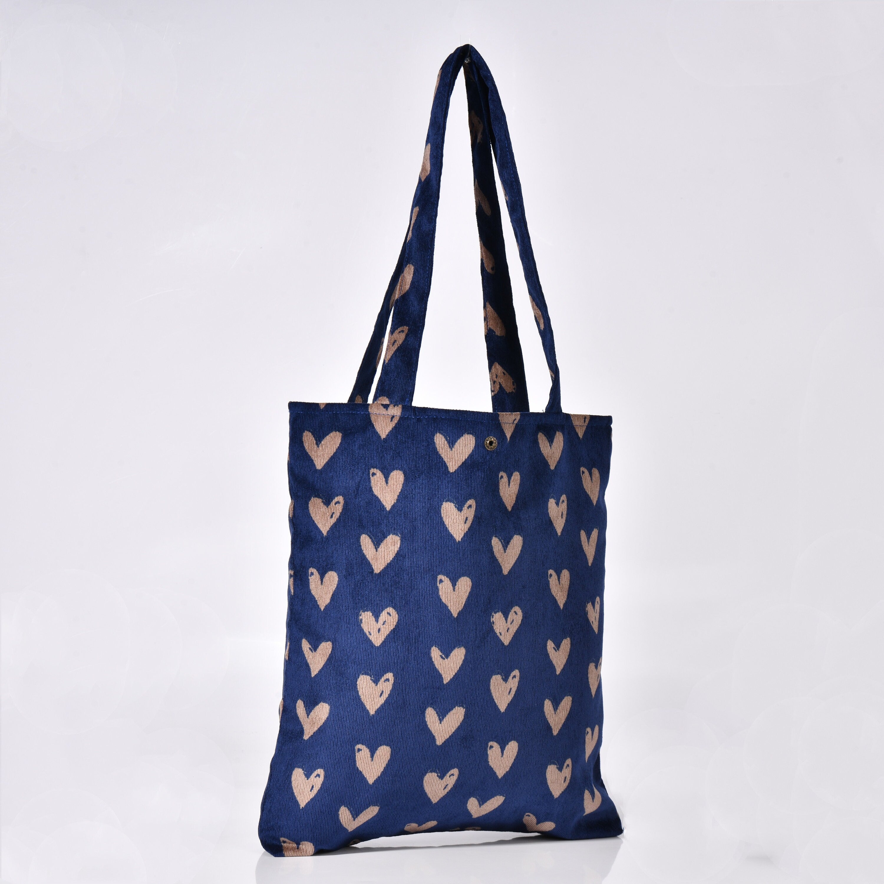 Handmade Heart Corduroy Tote Bag with Button