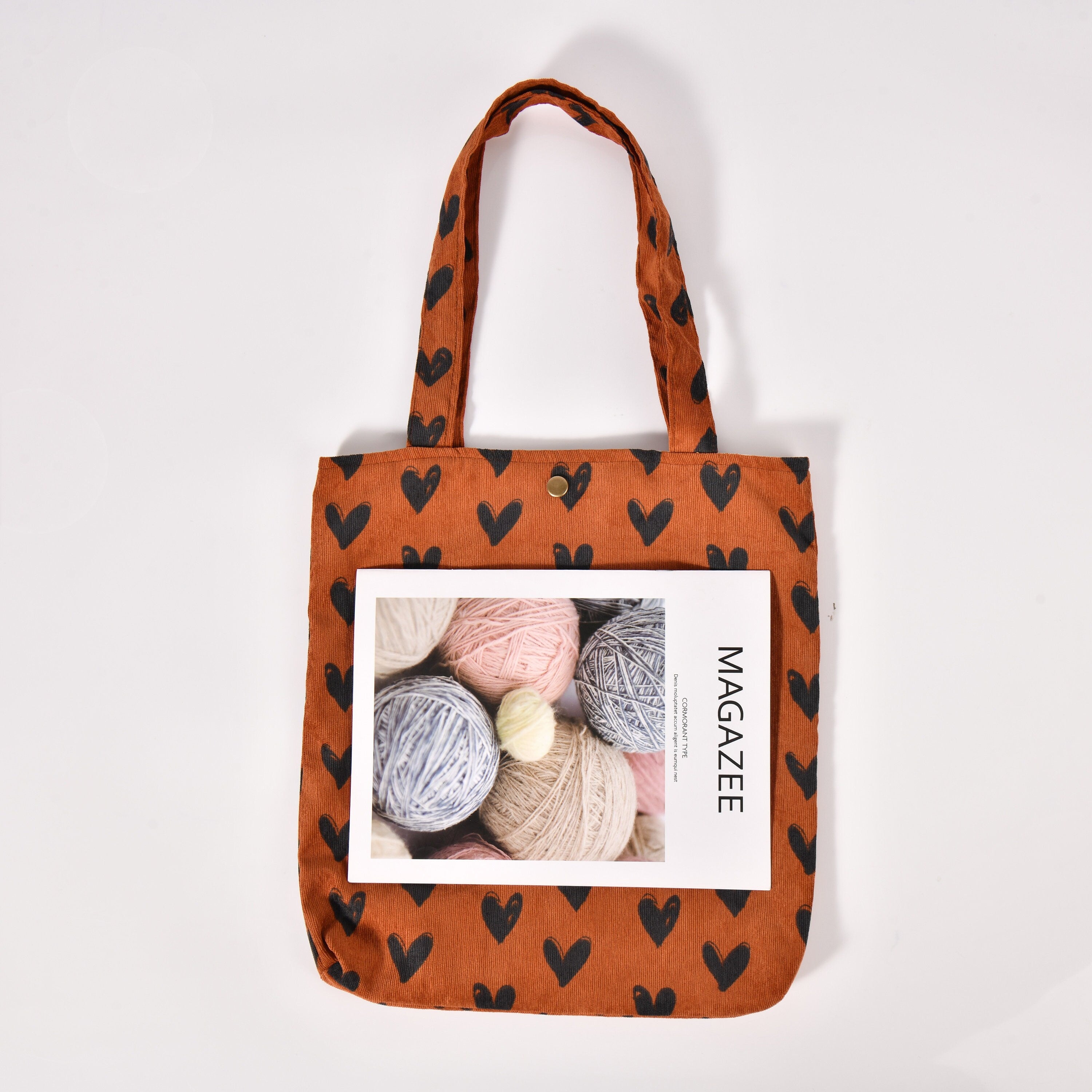 Handmade Heart Corduroy Tote Bag with Button