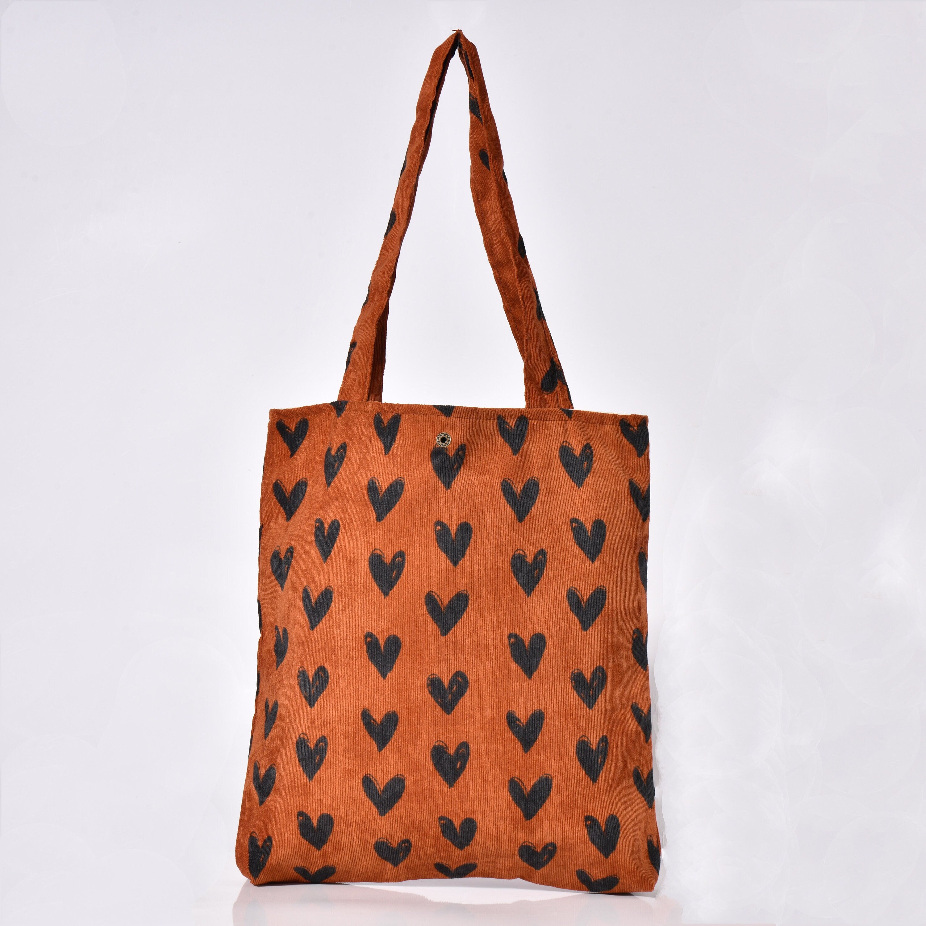 Handmade Heart Corduroy Tote Bag with Button