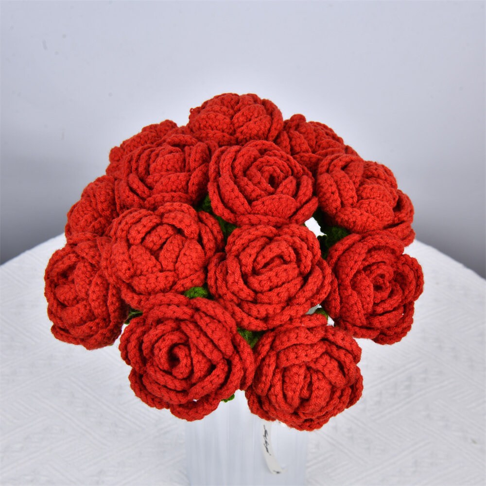 6/9/13PCS Handmade Rose Flowers Crochet Bouquet