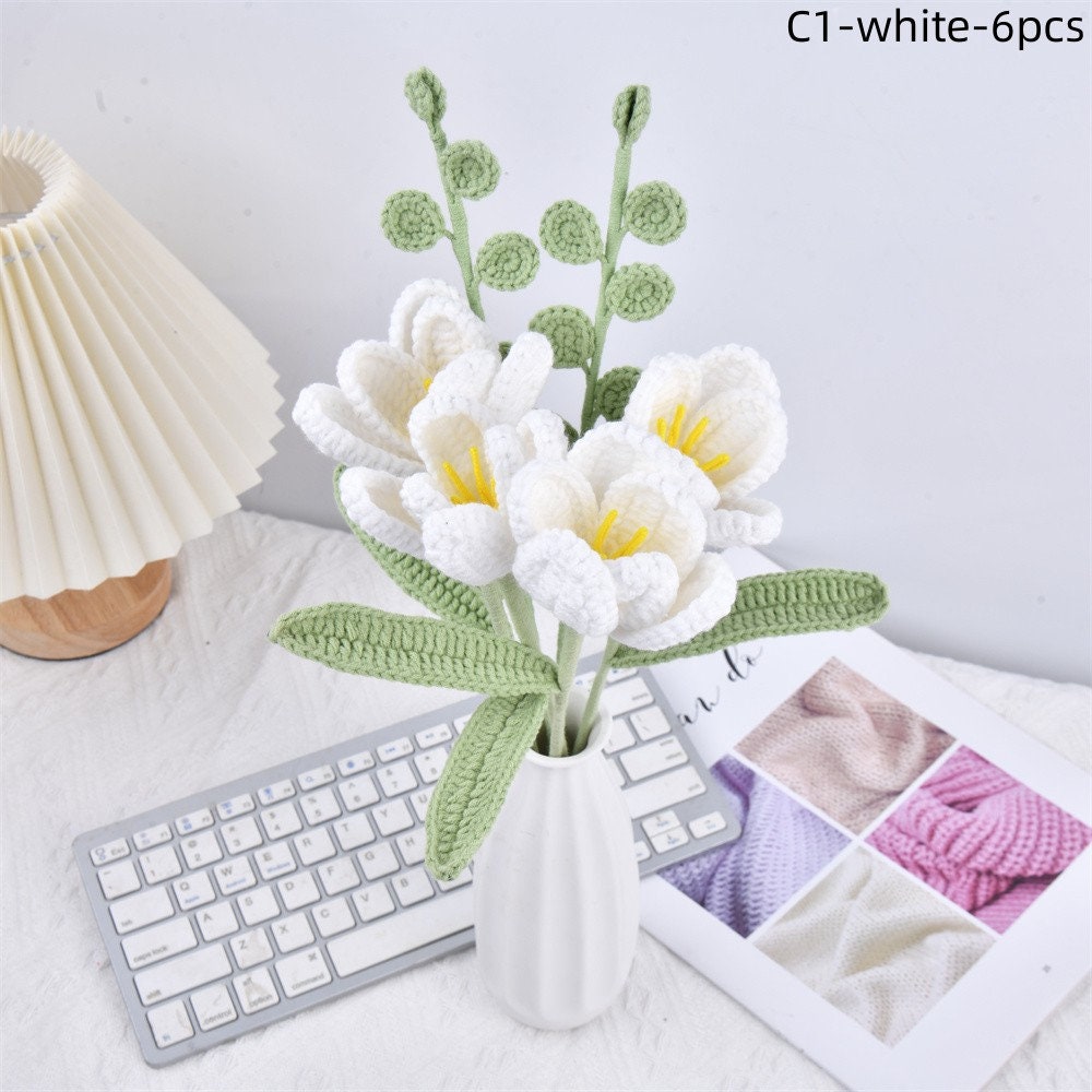 6PCS Handmade Tulips Flowers Crochet Bouquet