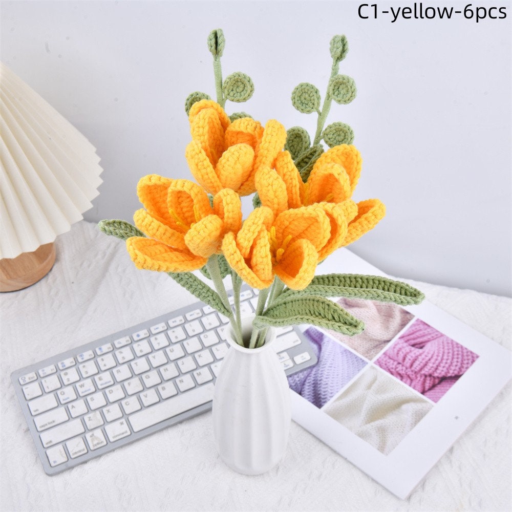 6PCS Handmade Tulips Flowers Crochet Bouquet