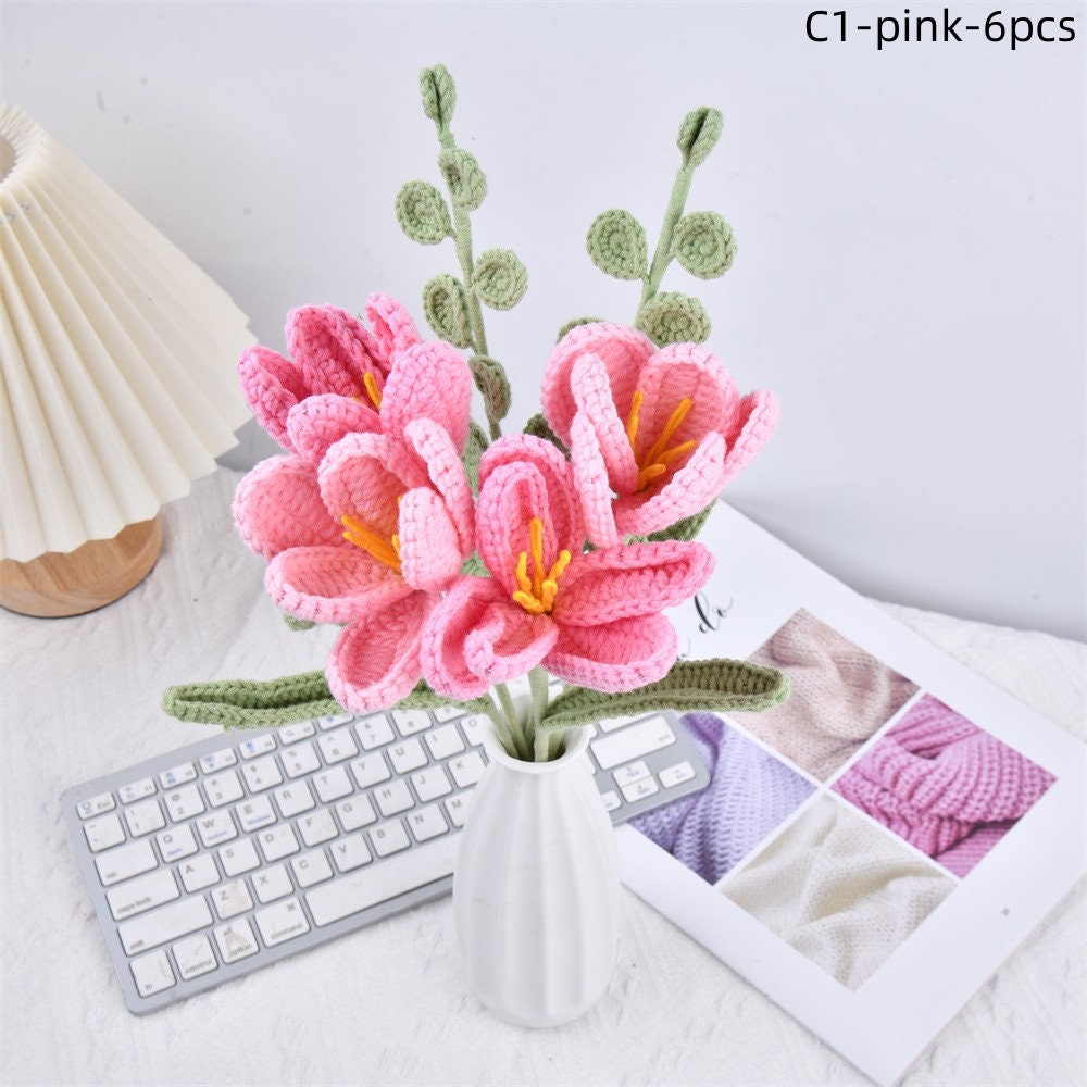 6PCS Handmade Tulips Flowers Crochet Bouquet