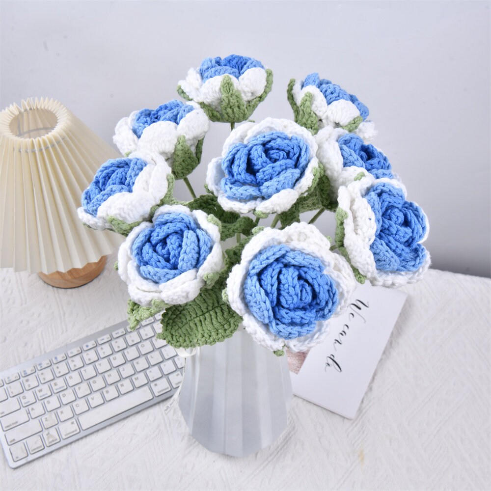 Handmade 6/9/13PCS Rose Flowers Crochet Bouquet