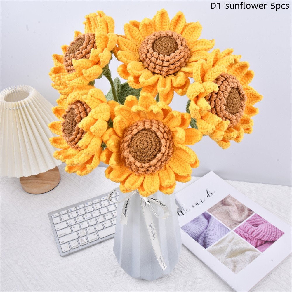 Handmade Knit Sunflower Crochet Bouquet