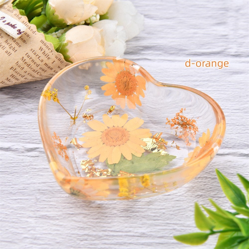 Heart Shaped Resin Ring Dish with Real Dried Flowers