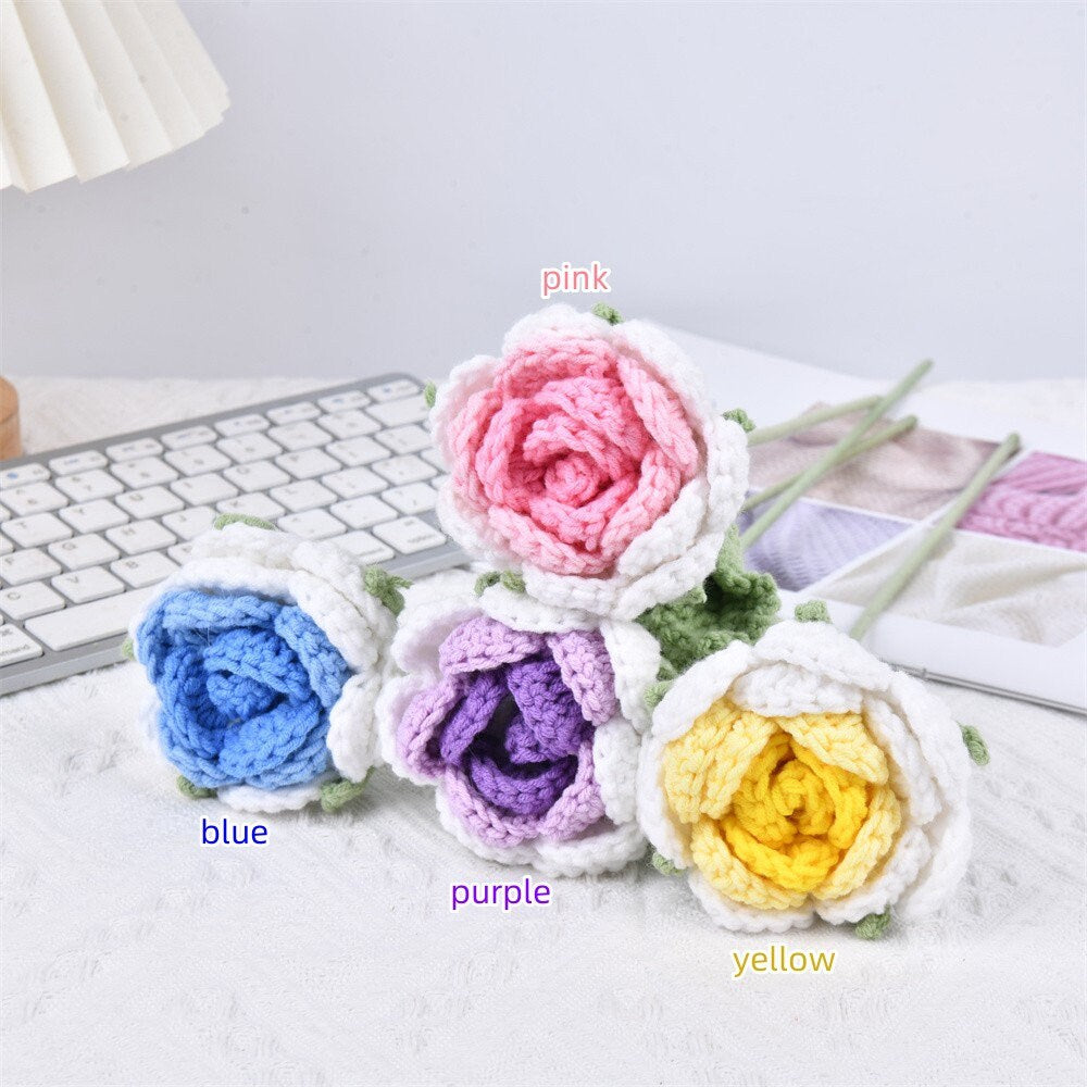 Handmade 6/9/13PCS Rose Flowers Crochet Bouquet