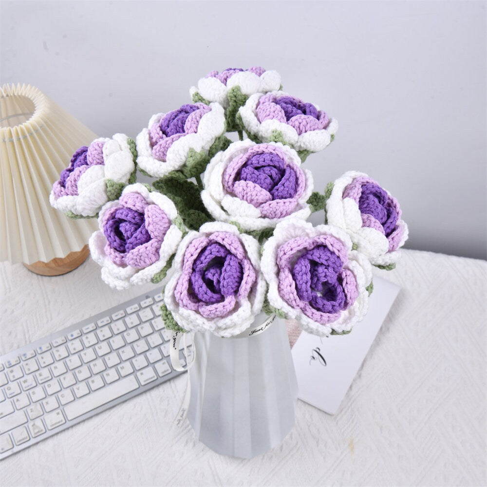 Handmade 6/9/13PCS Rose Flowers Crochet Bouquet