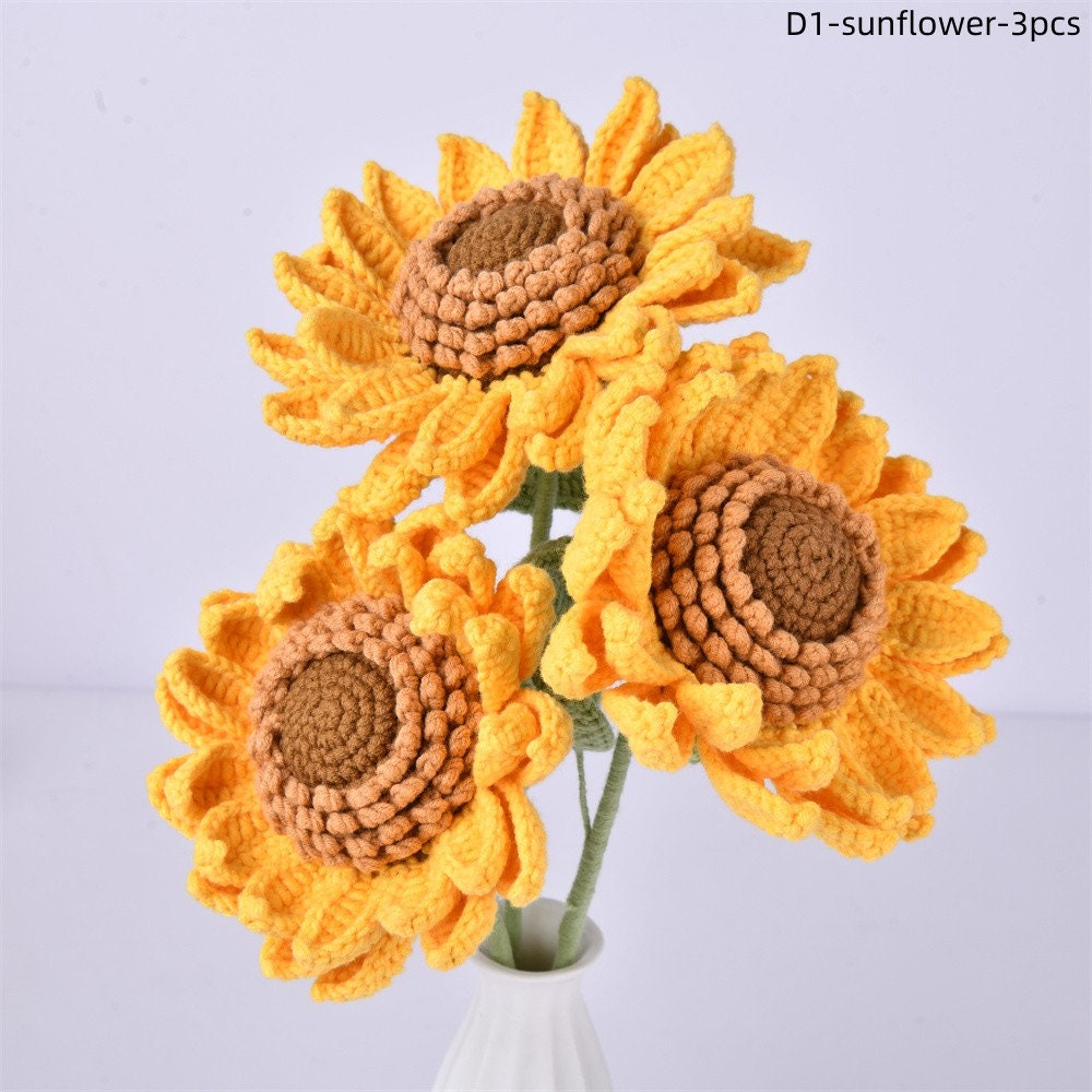 Handmade Knit Sunflower Crochet Bouquet